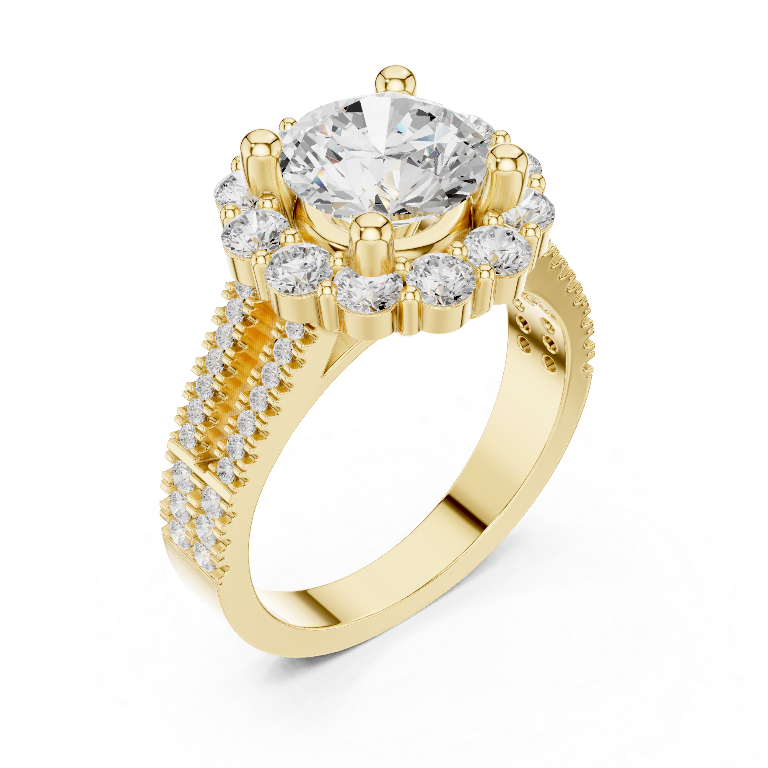 Floral Halo Round Engagement Ring