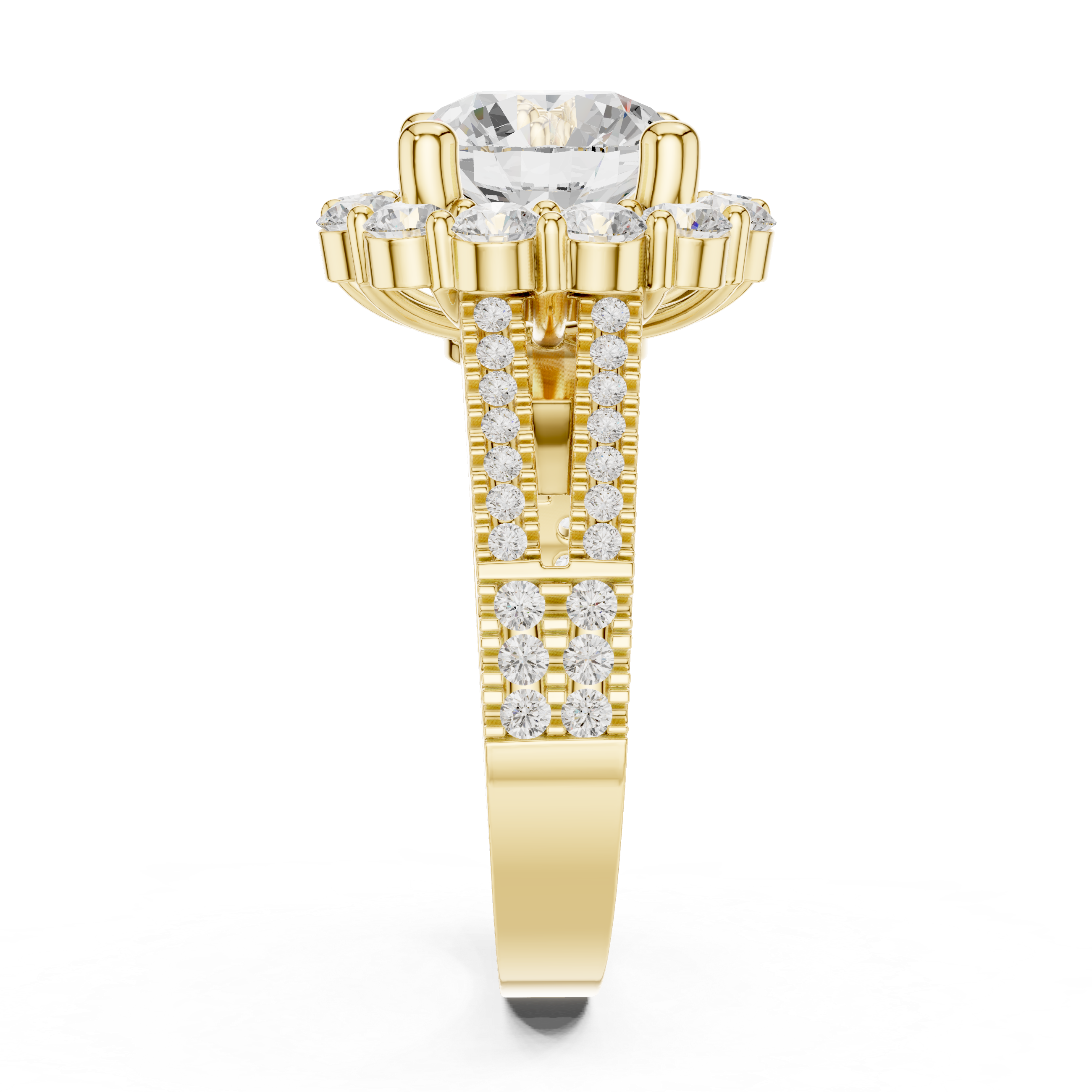 Floral Halo Round Engagement Ring