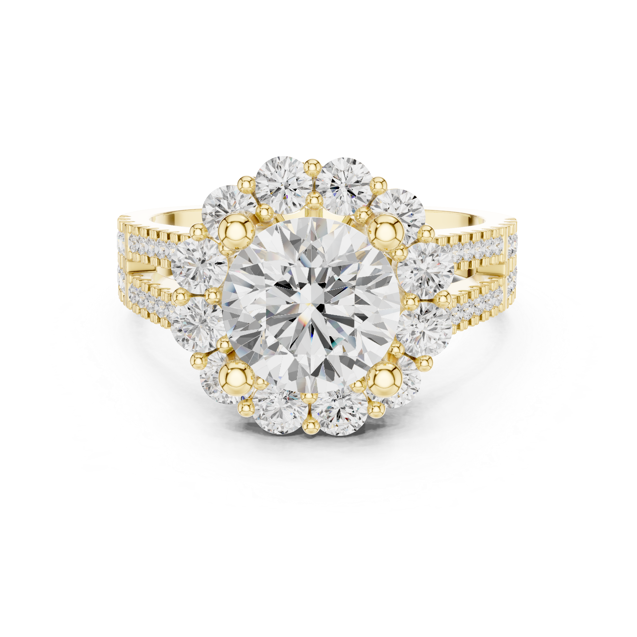 Floral Halo Round Engagement Ring