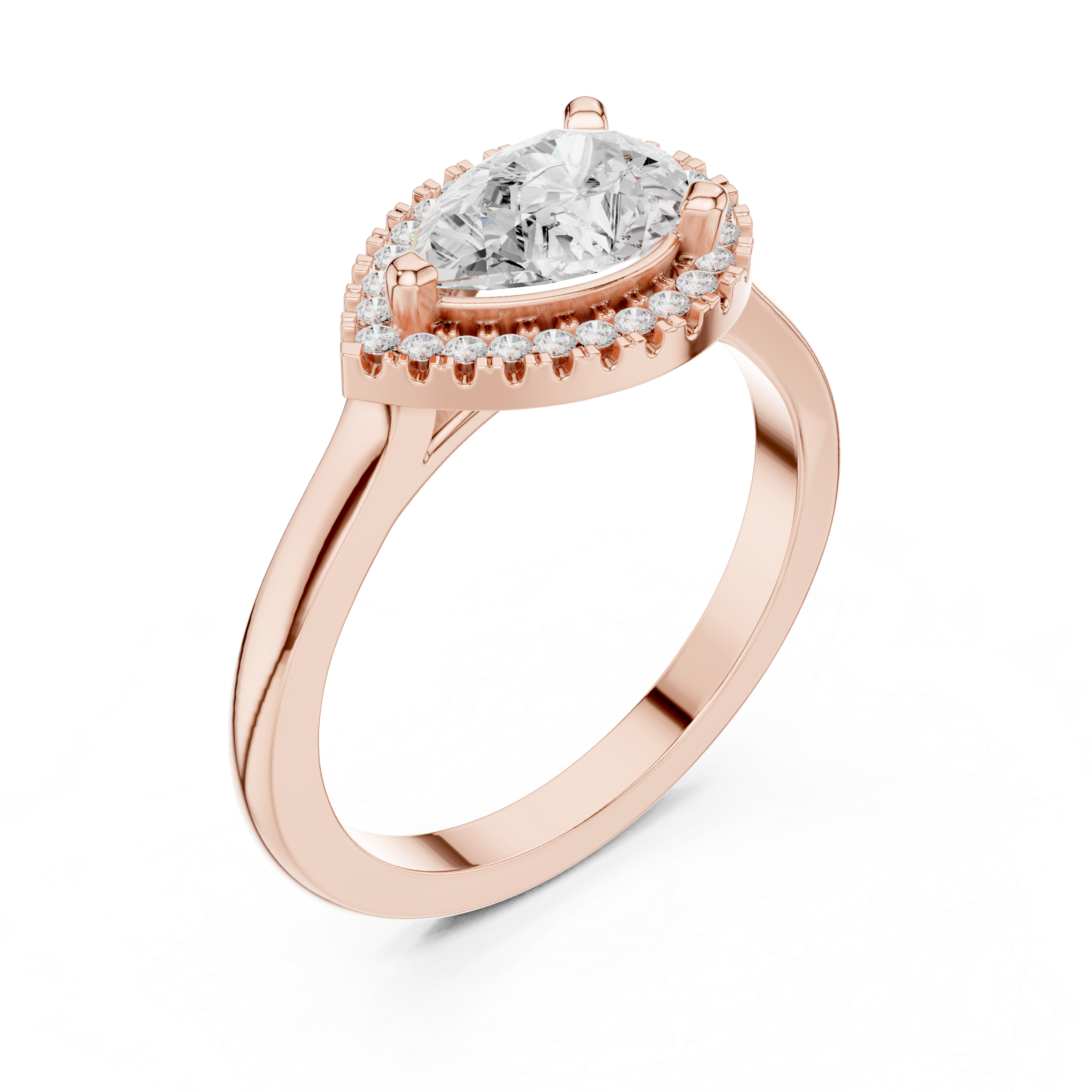 East-West Pear Halo Engagement Ring