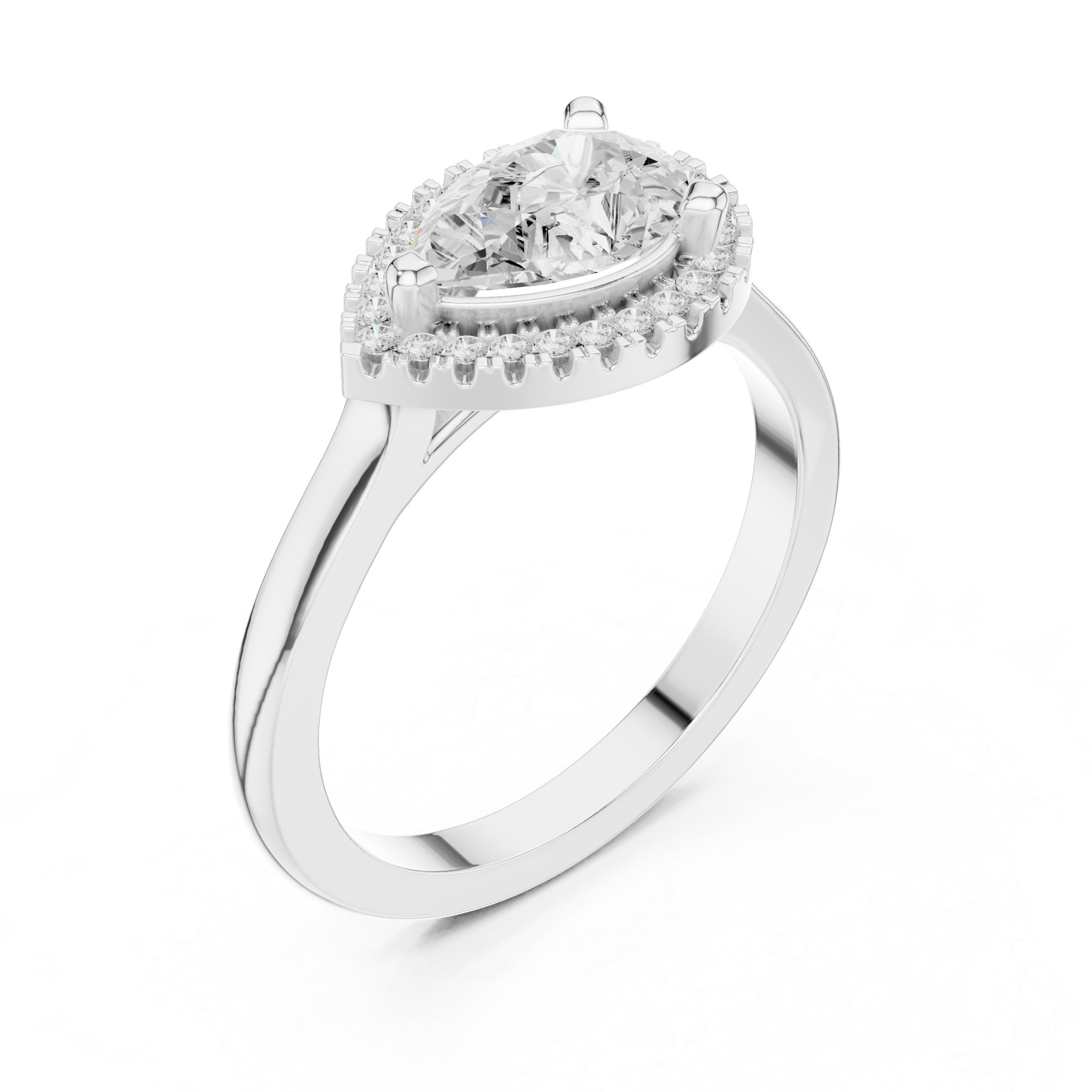 East-West Pear Halo Engagement Ring