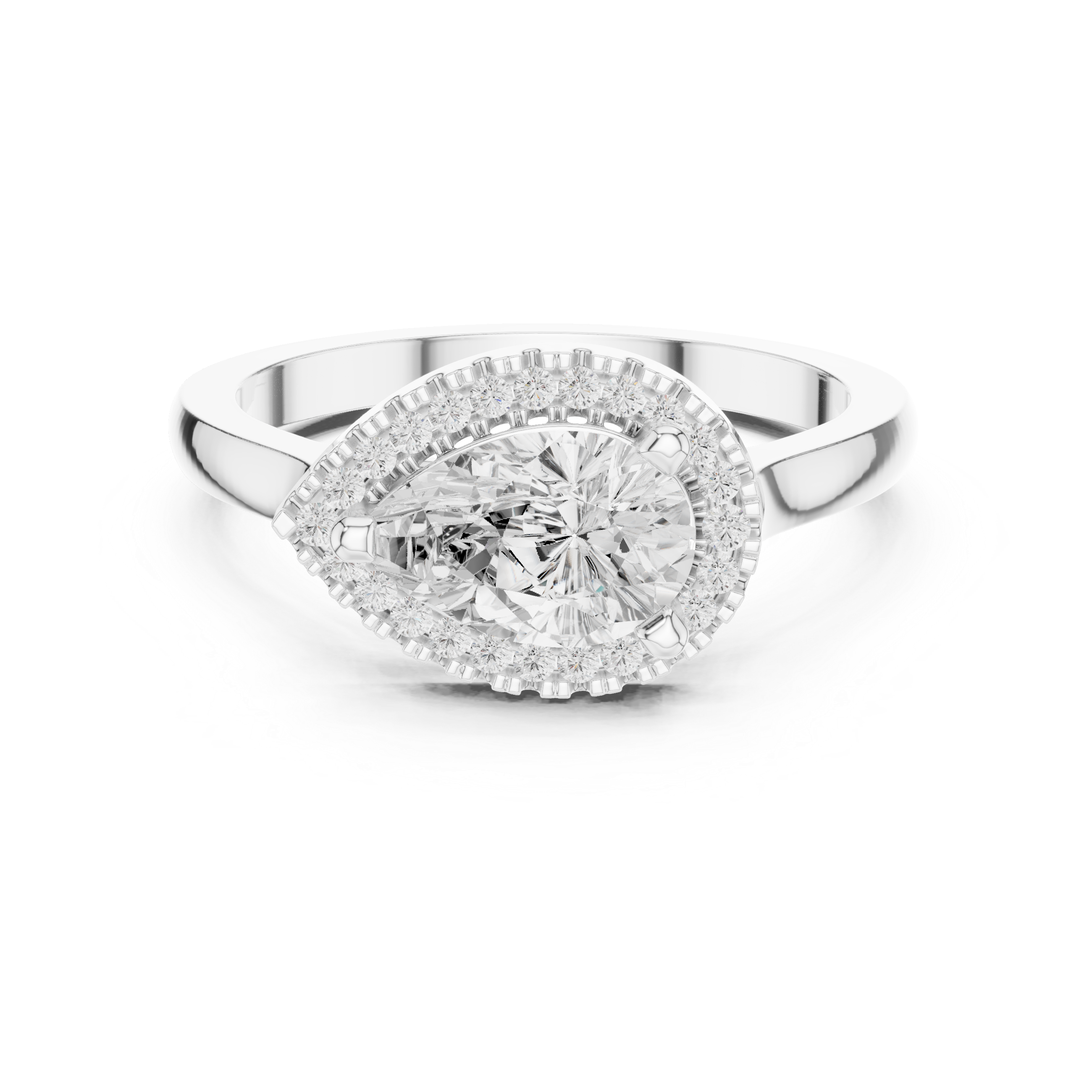 East-West Pear Halo Engagement Ring