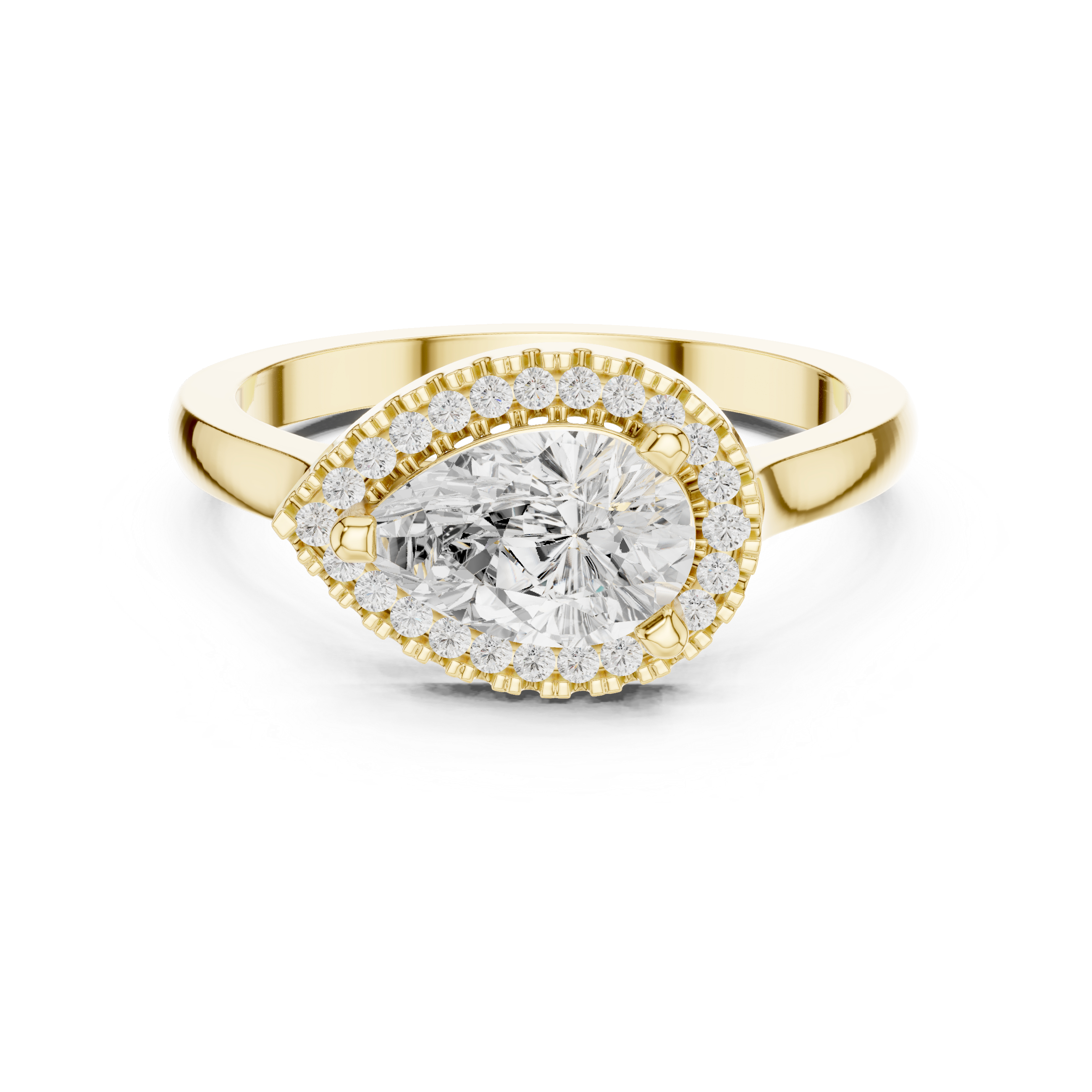 East-West Pear Halo Engagement Ring