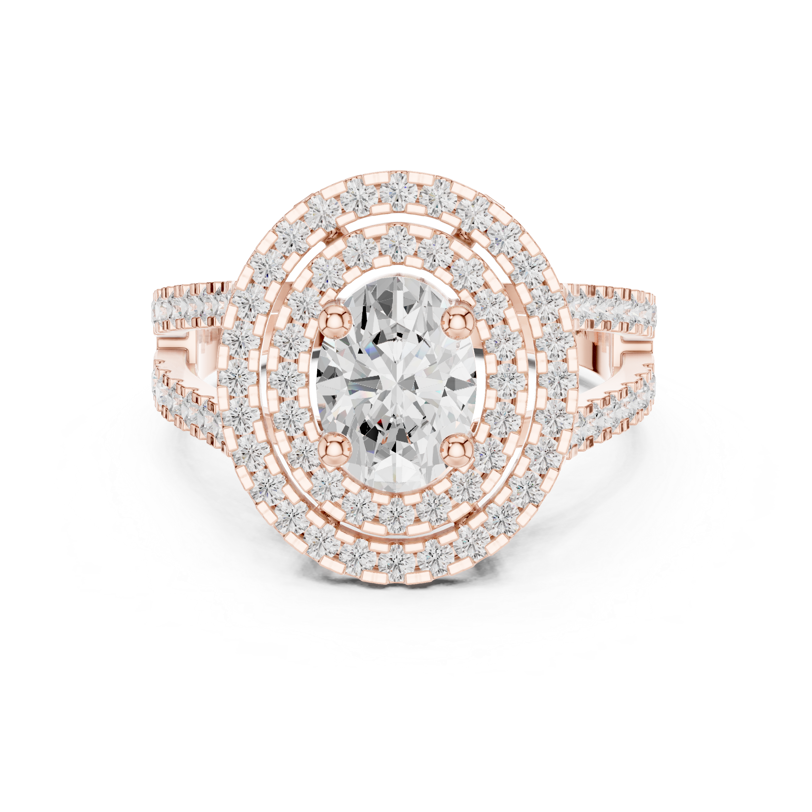 Oval-Cut Double Halo Split-Shank Ring