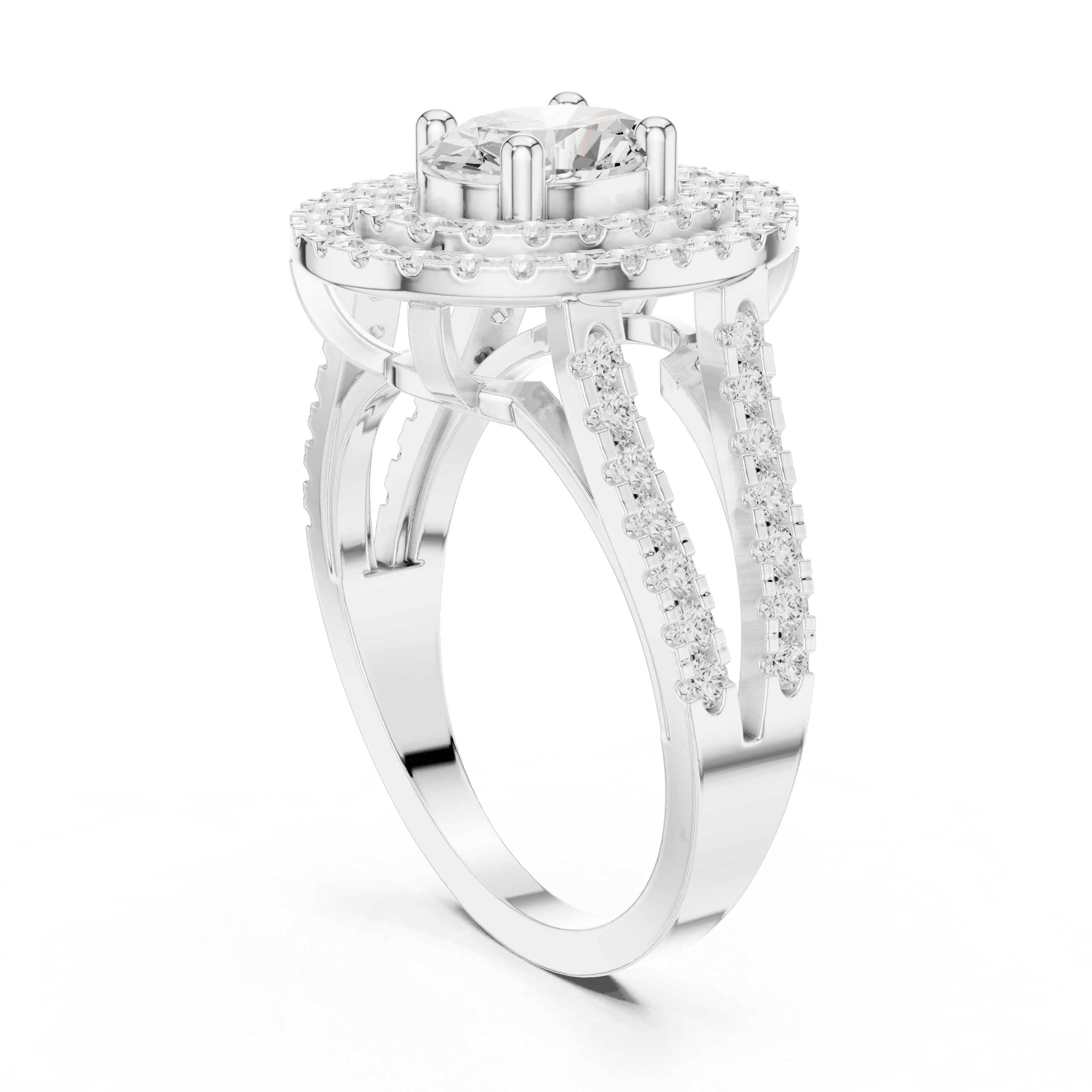 Oval-Cut Double Halo Split-Shank Ring