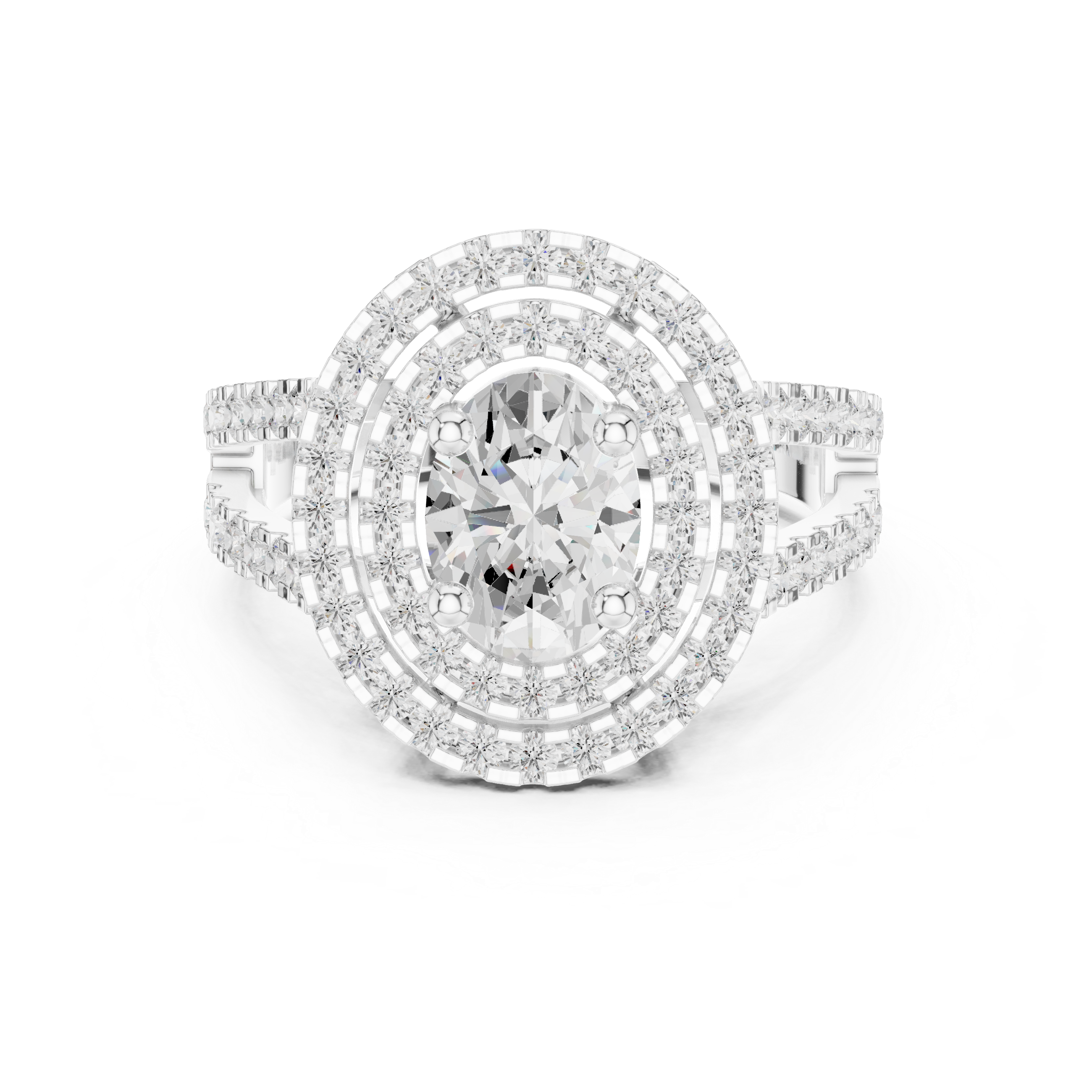 Oval-Cut Double Halo Split-Shank Ring