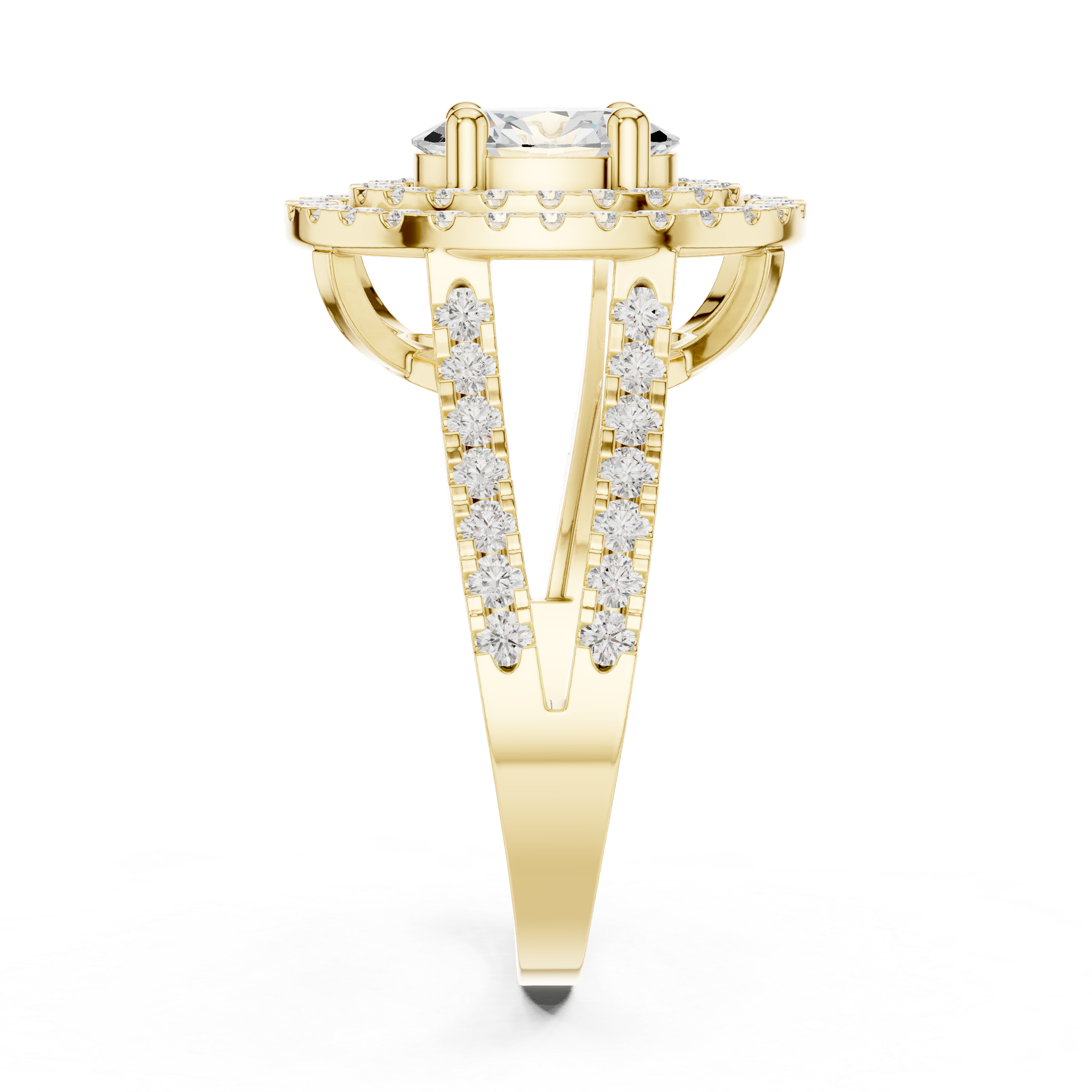 Oval-Cut Double Halo Split-Shank Ring