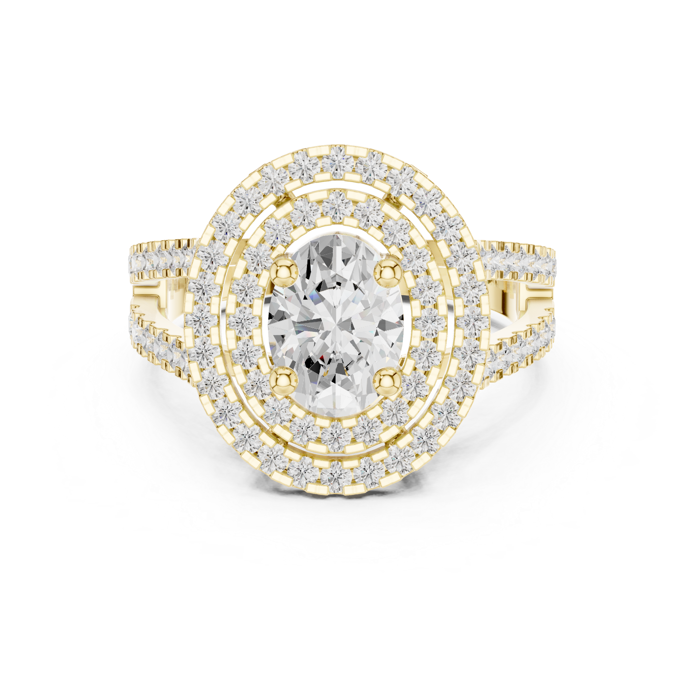 Oval-Cut Double Halo Split-Shank Ring