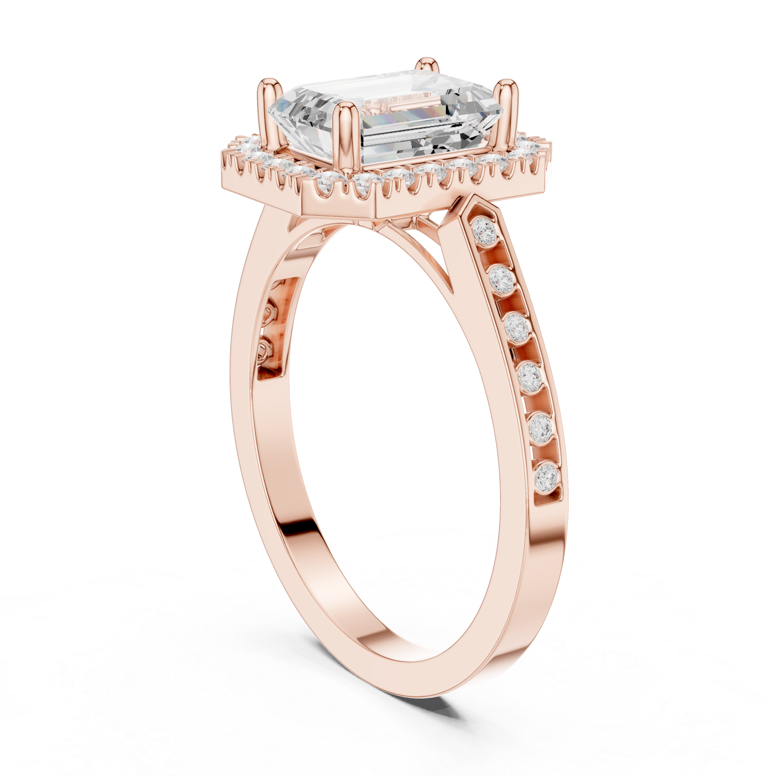 Emerald-Cut Diamond Halo Engagement Ring
