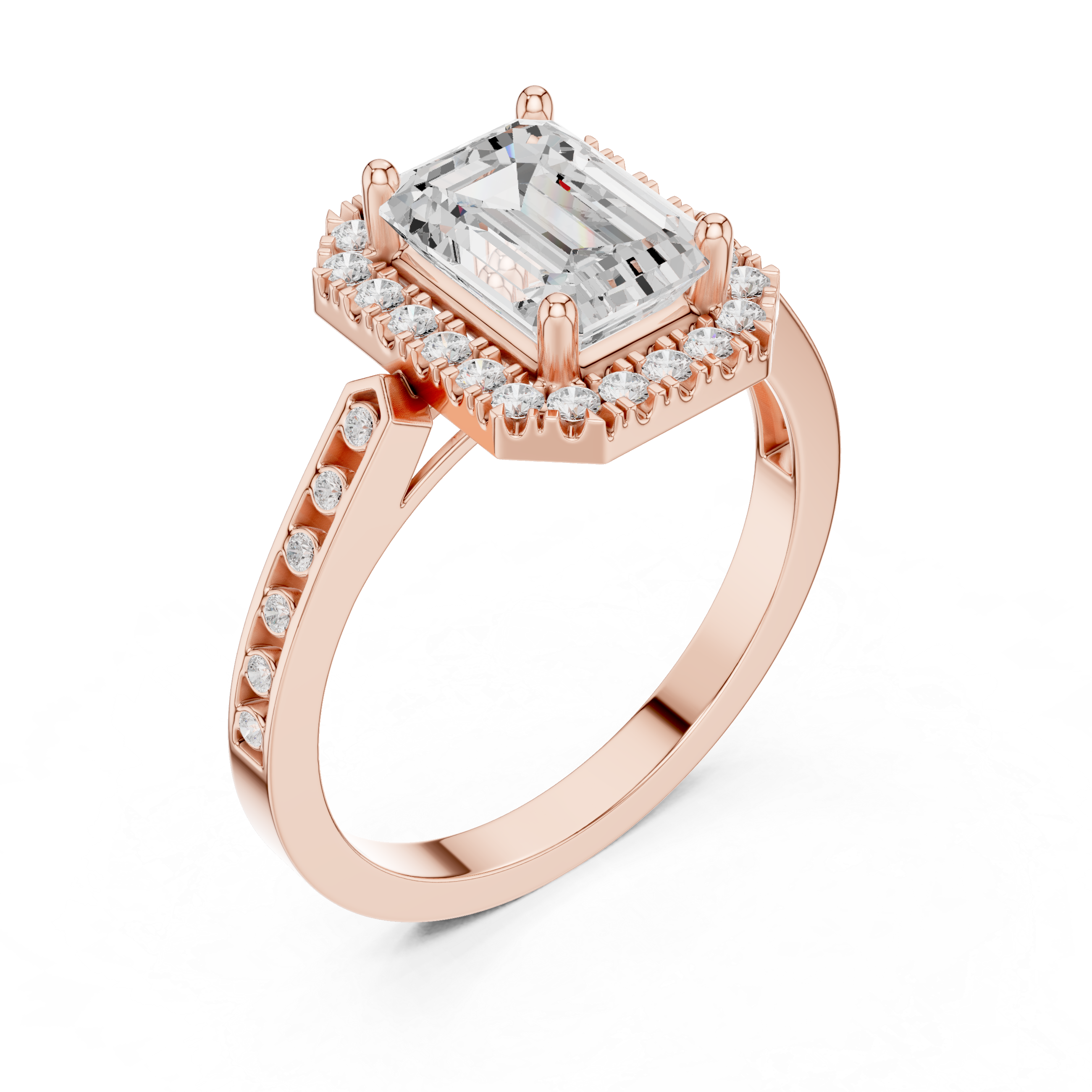 Emerald-Cut Diamond Halo Engagement Ring