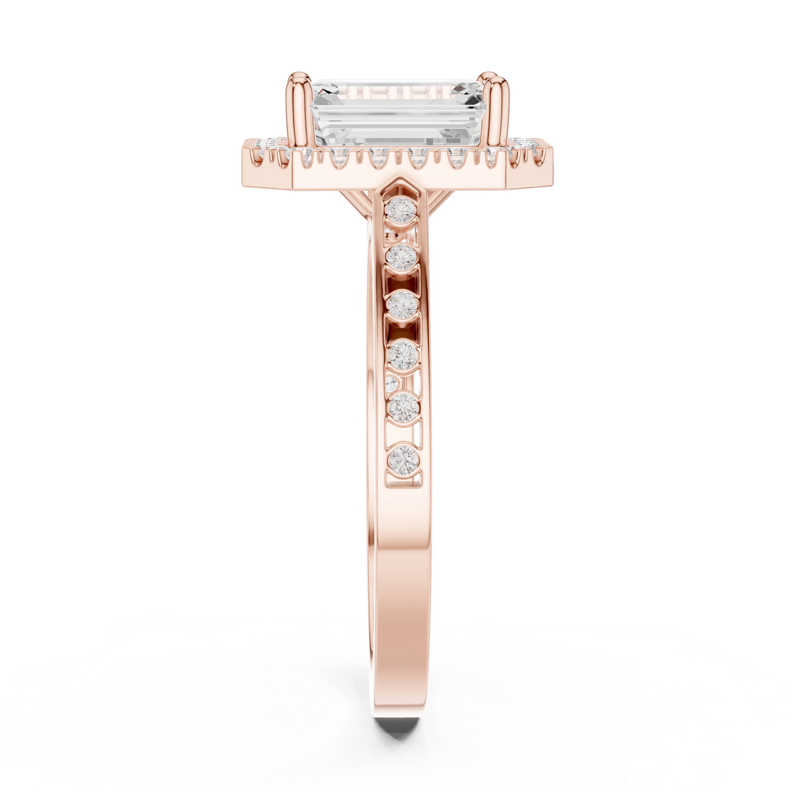 Emerald-Cut Diamond Halo Engagement Ring