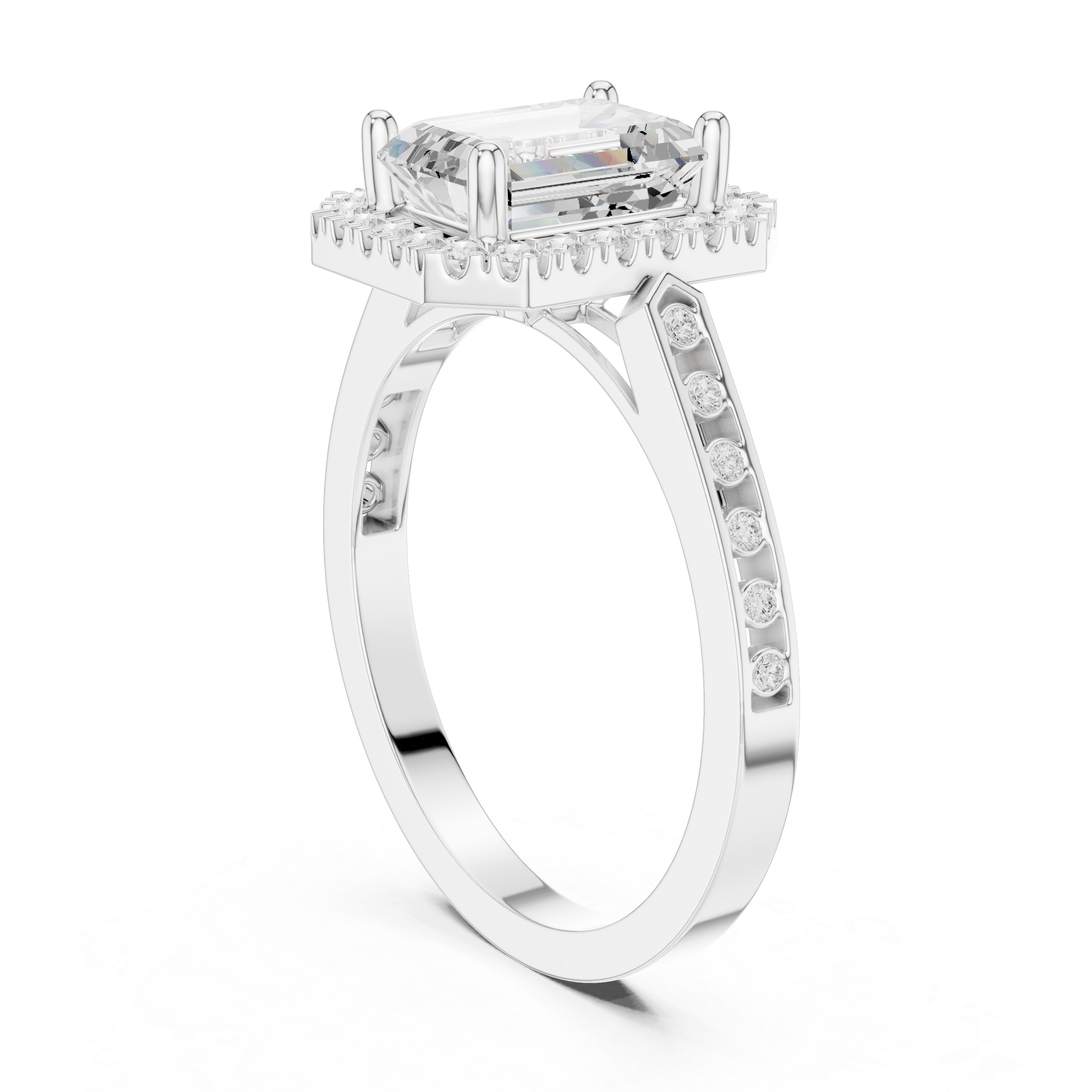 Emerald-Cut Diamond Halo Engagement Ring