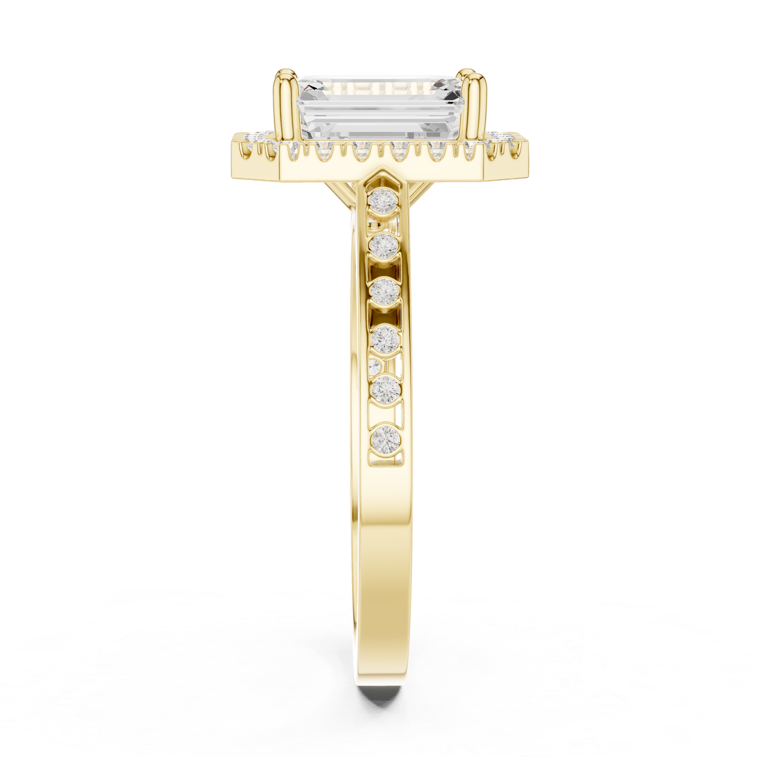 Emerald-Cut Diamond Halo Engagement Ring