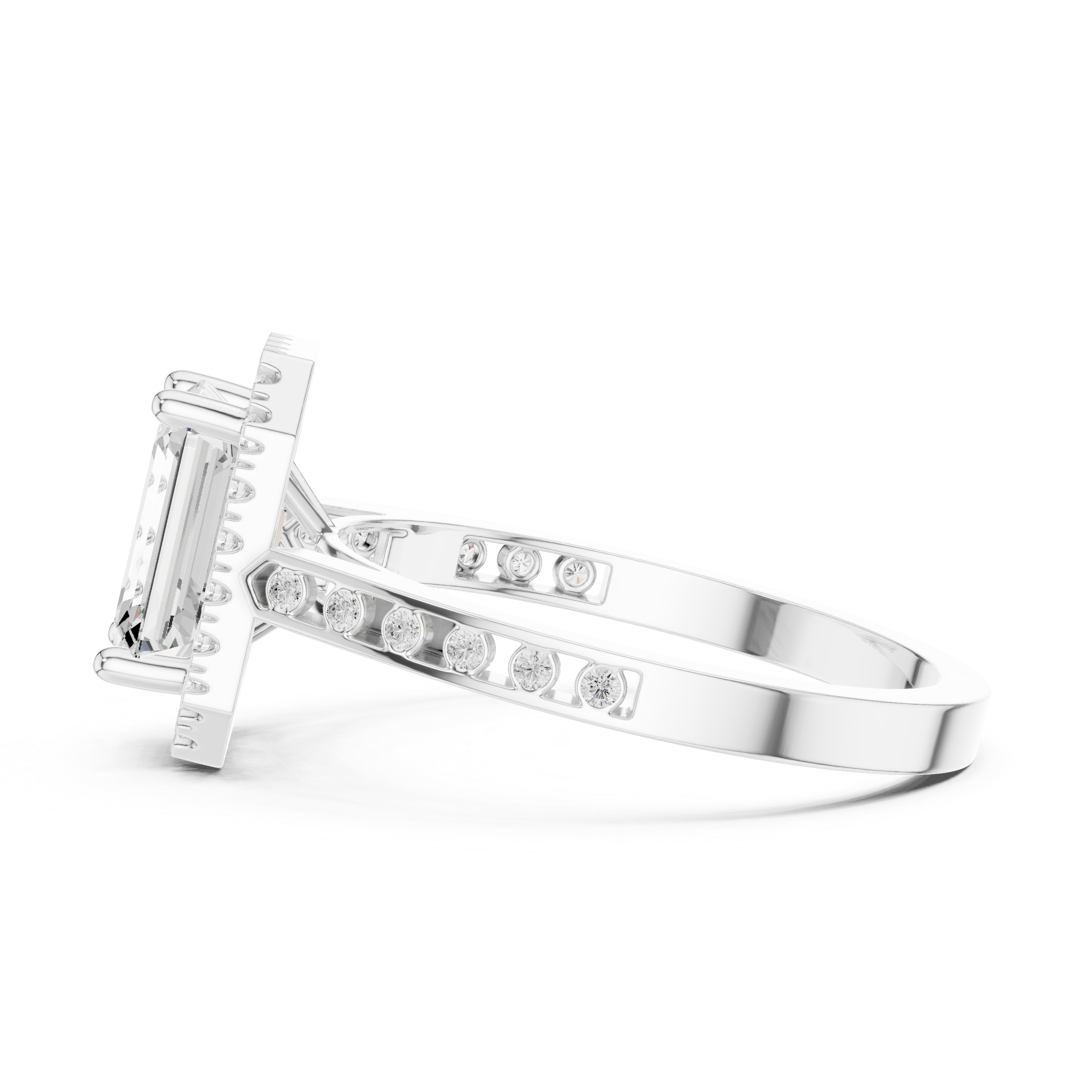 Emerald-Cut Diamond Halo Engagement Ring