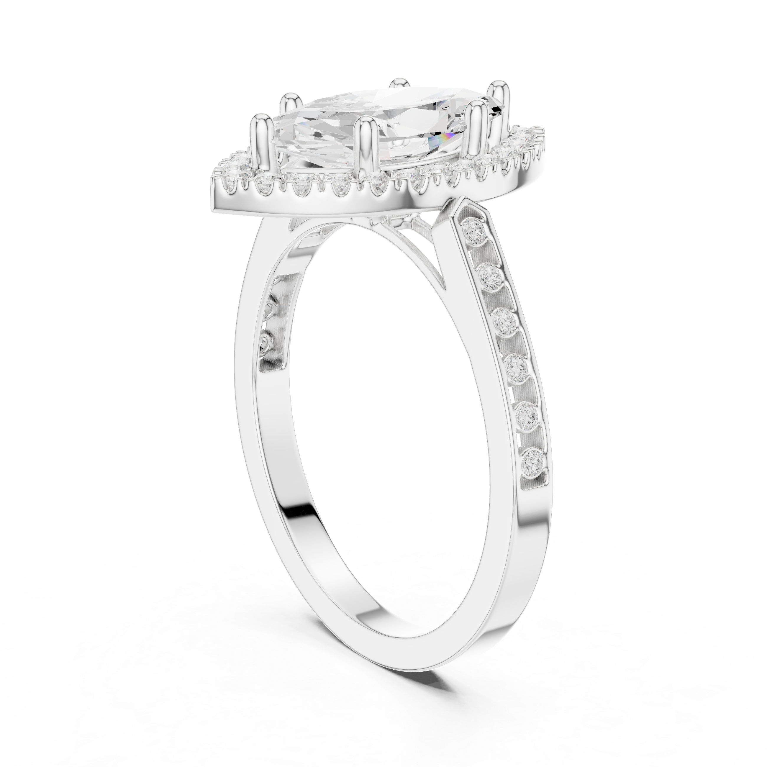 Marquise-Cut Diamond Halo Engagement Ring