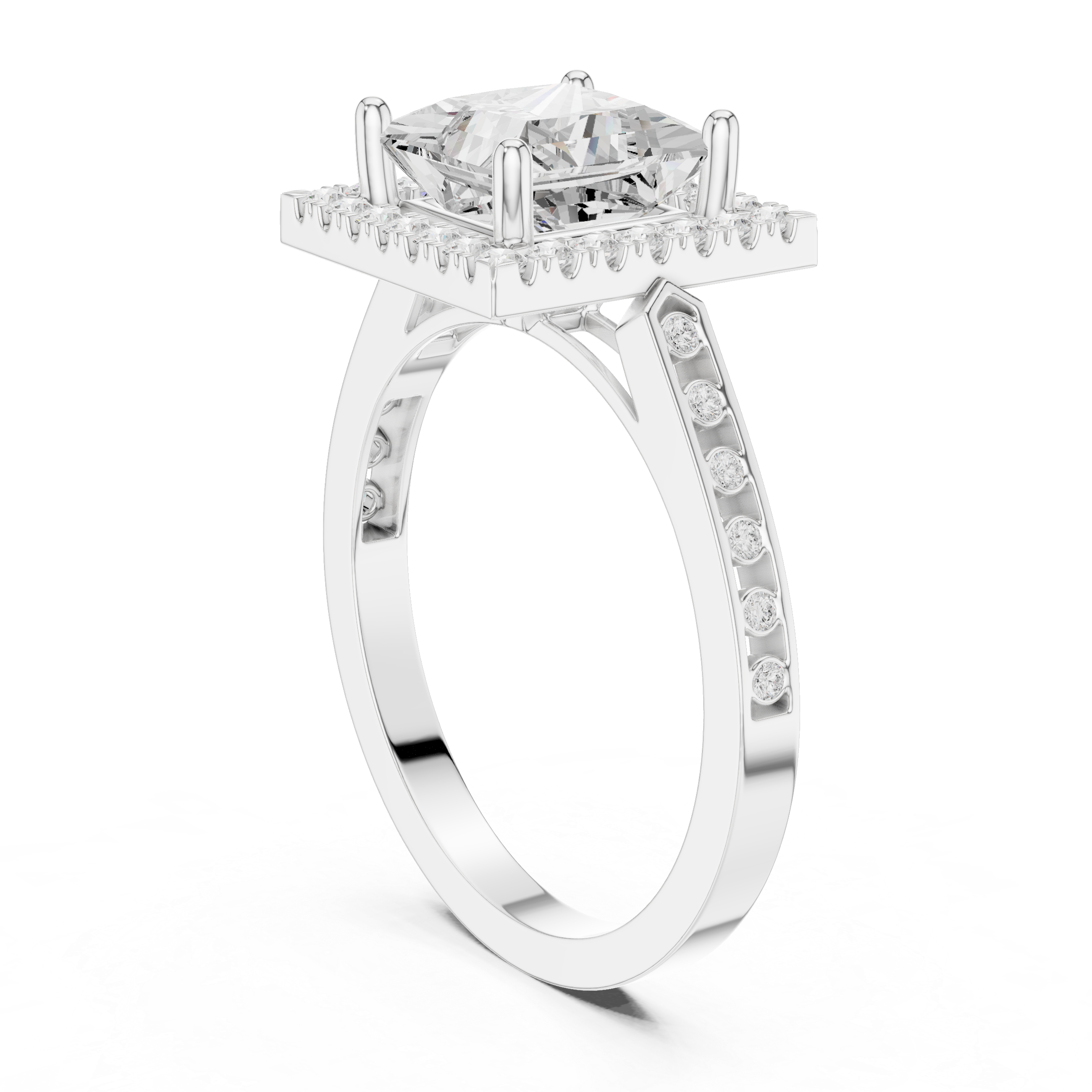 Princess-Cut Diamond Halo Engagement Ring