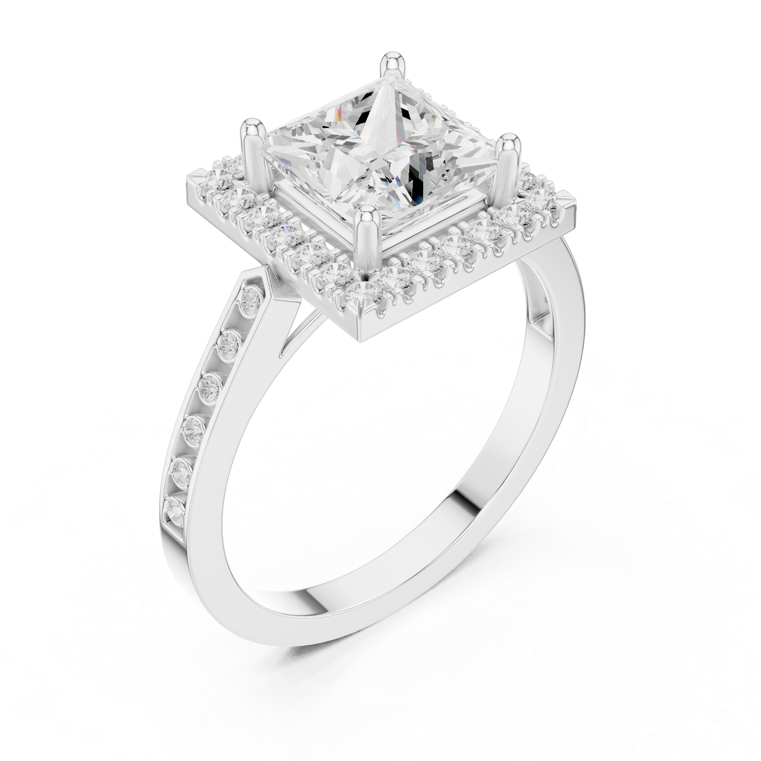 Princess-Cut Diamond Halo Engagement Ring