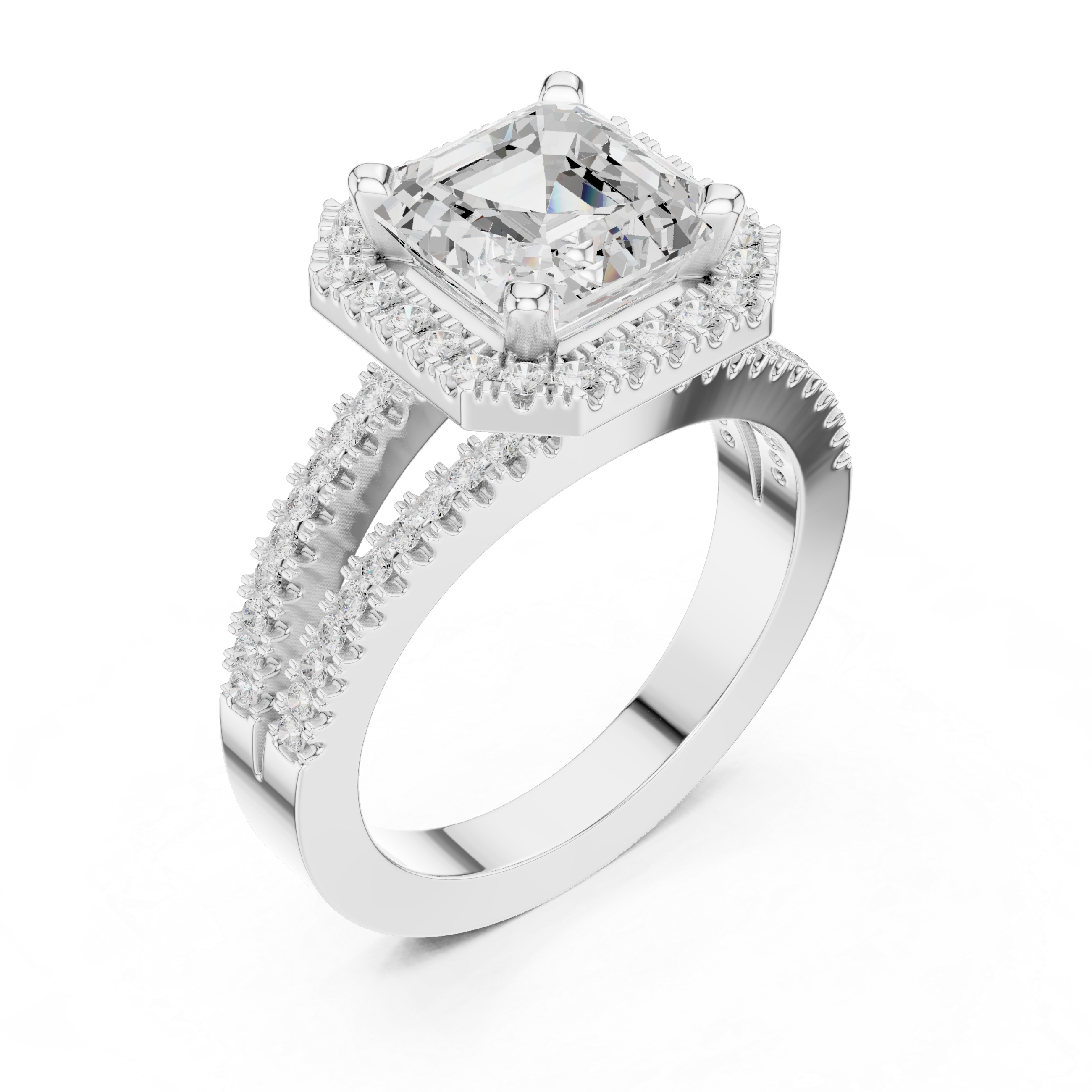 Asscher-Cut Double Halo Engagement Ring