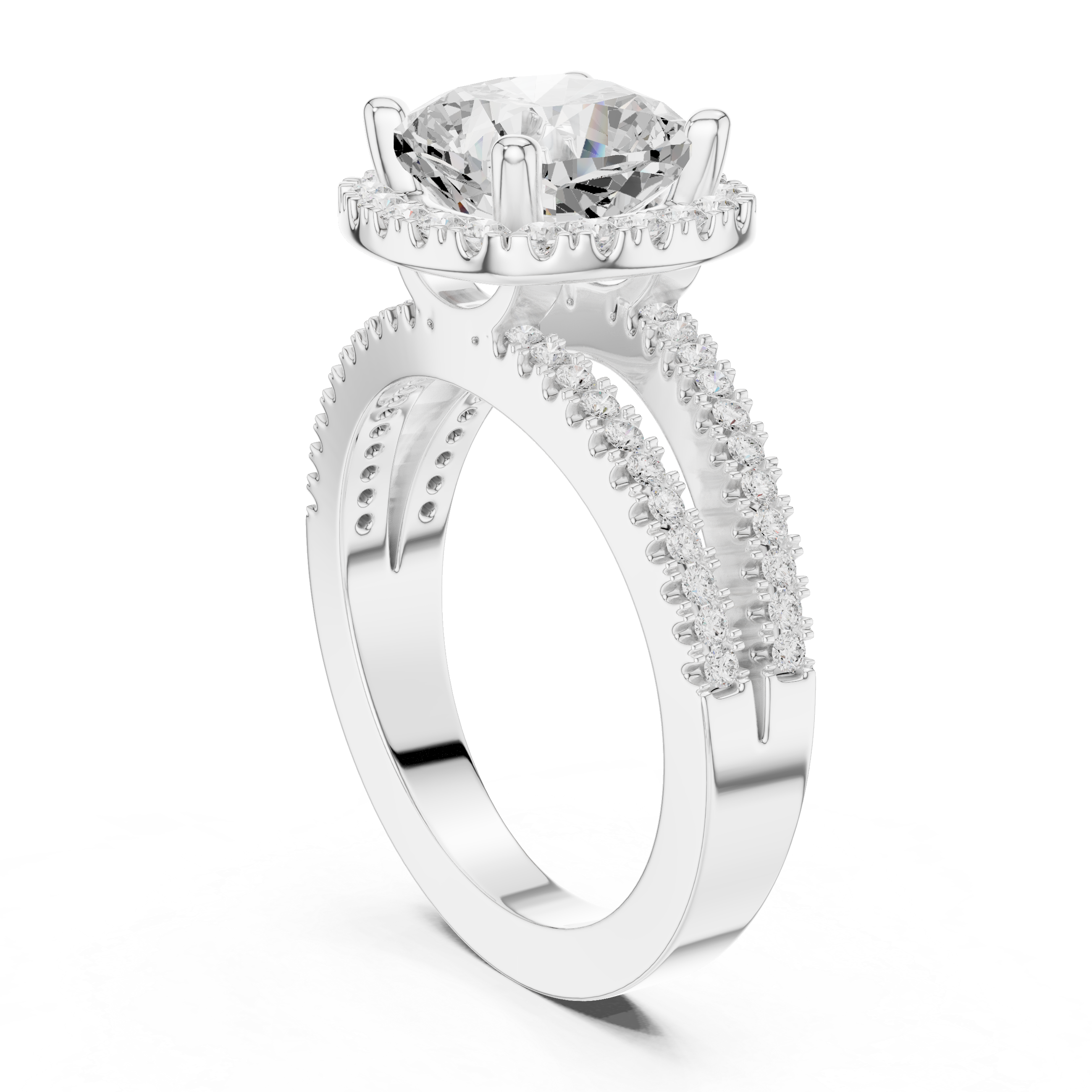 Cushion-Cut Split-Shank Halo Engagement Ring