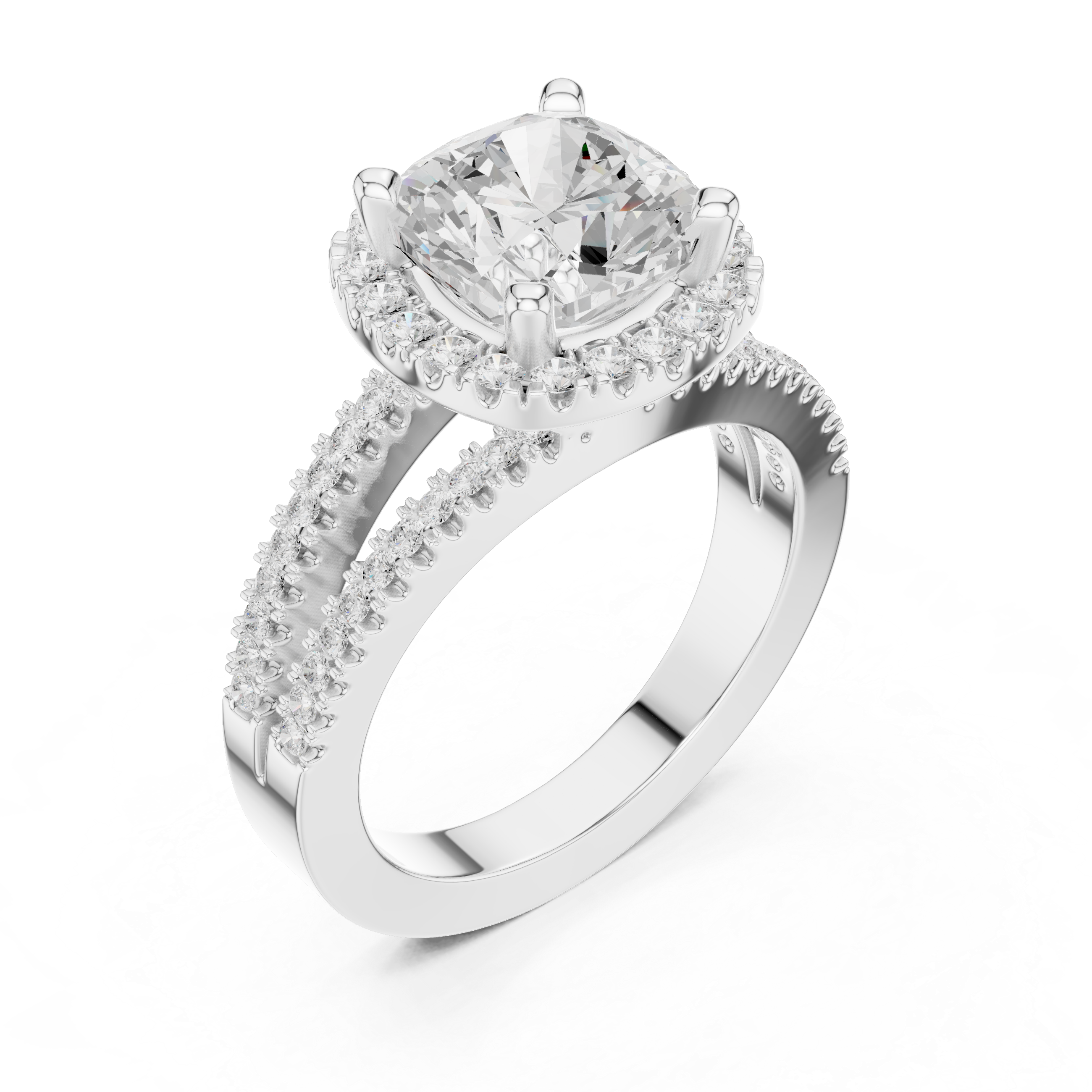 Cushion-Cut Split-Shank Halo Engagement Ring