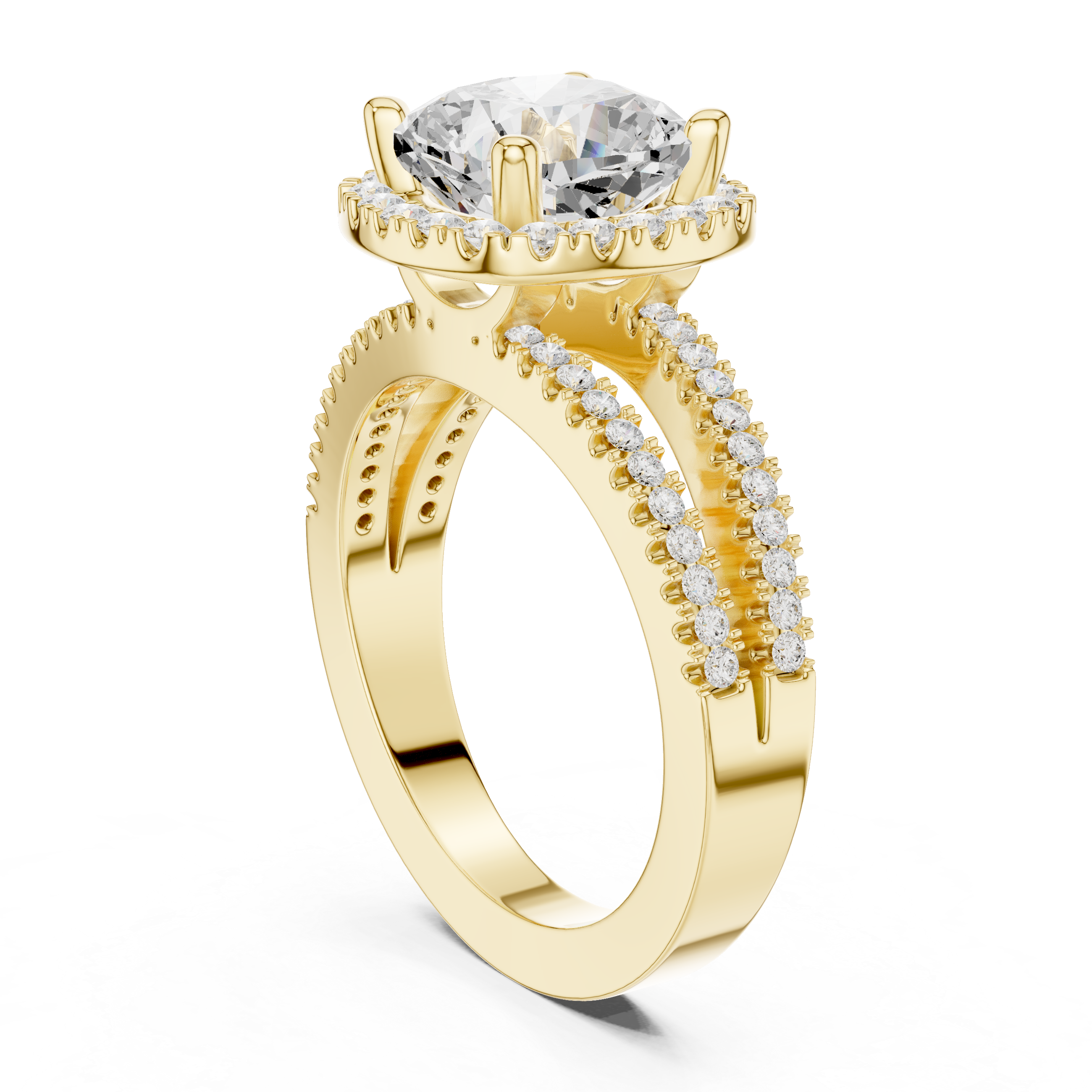 Cushion-Cut Split-Shank Halo Engagement Ring