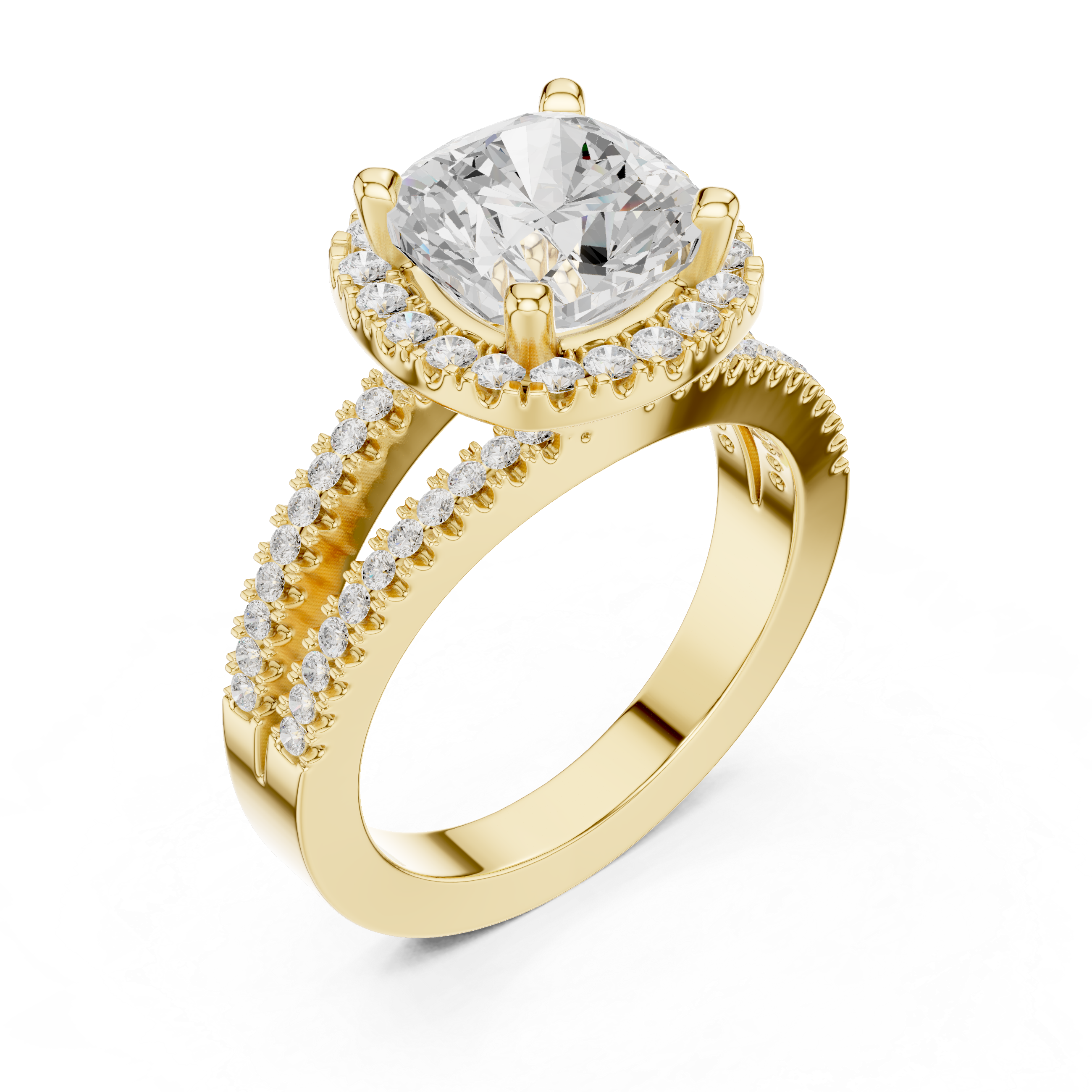 Cushion-Cut Split-Shank Halo Engagement Ring