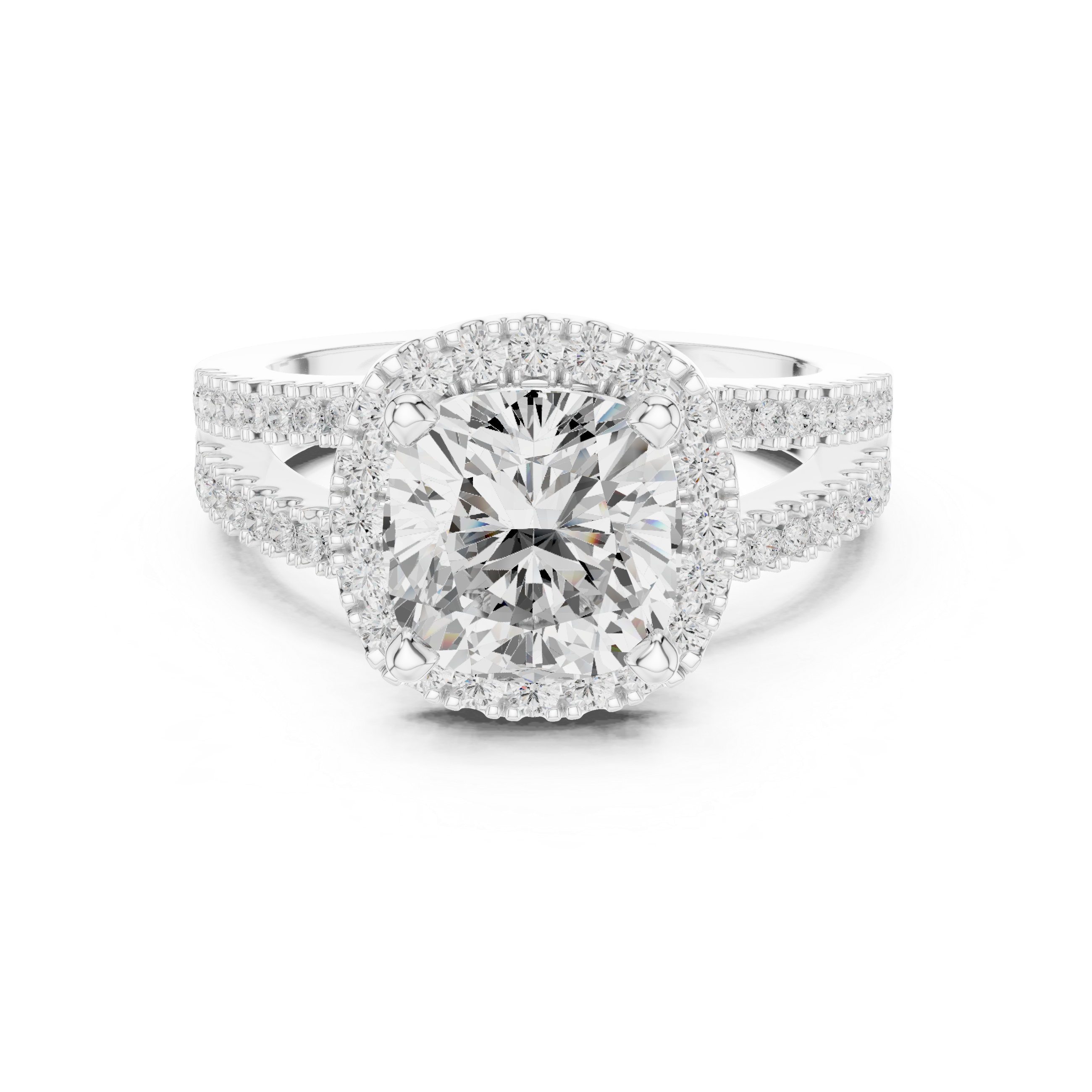 Cushion-Cut Split-Shank Halo Engagement Ring
