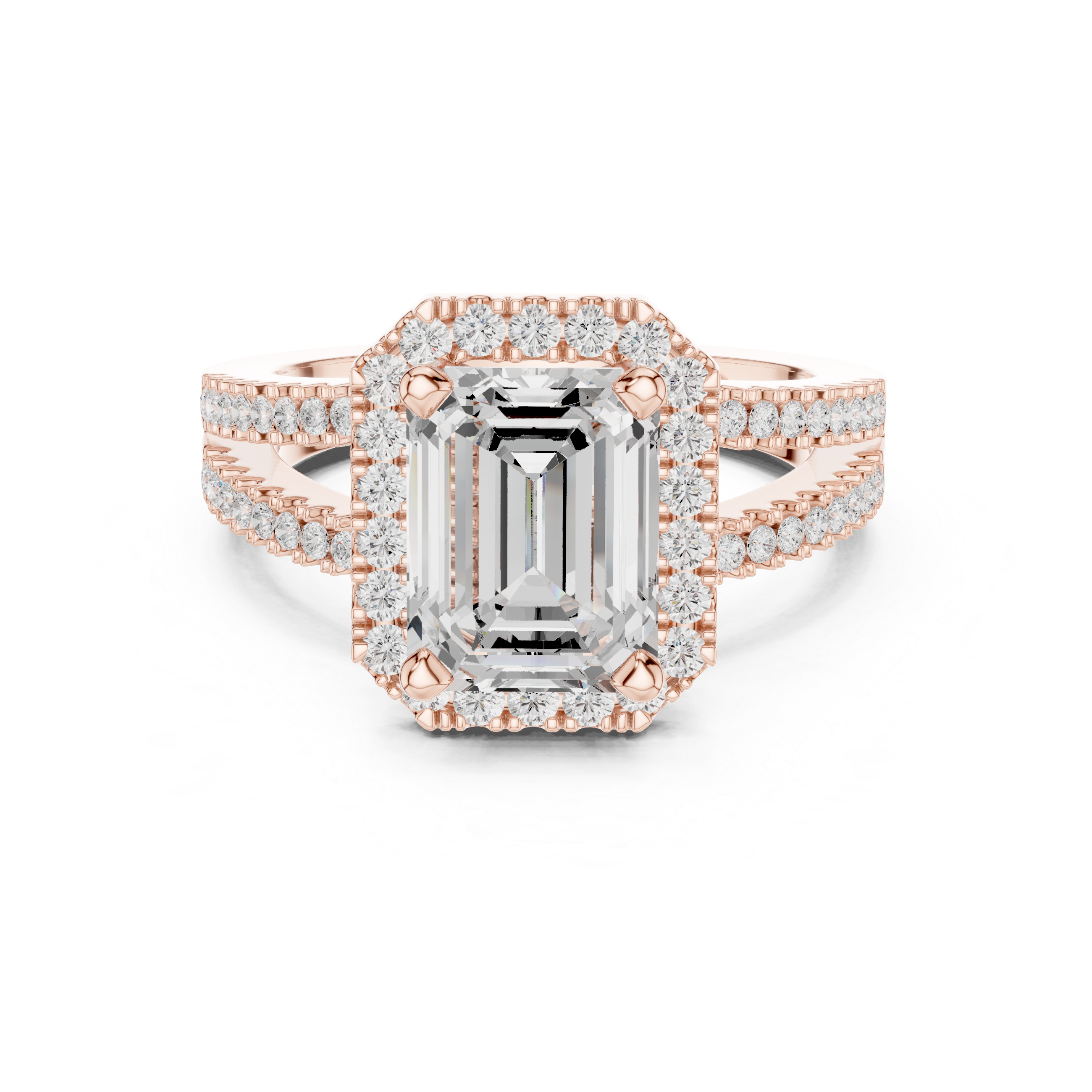 Emerald-Cut Split-Shank Halo Engagement Ring