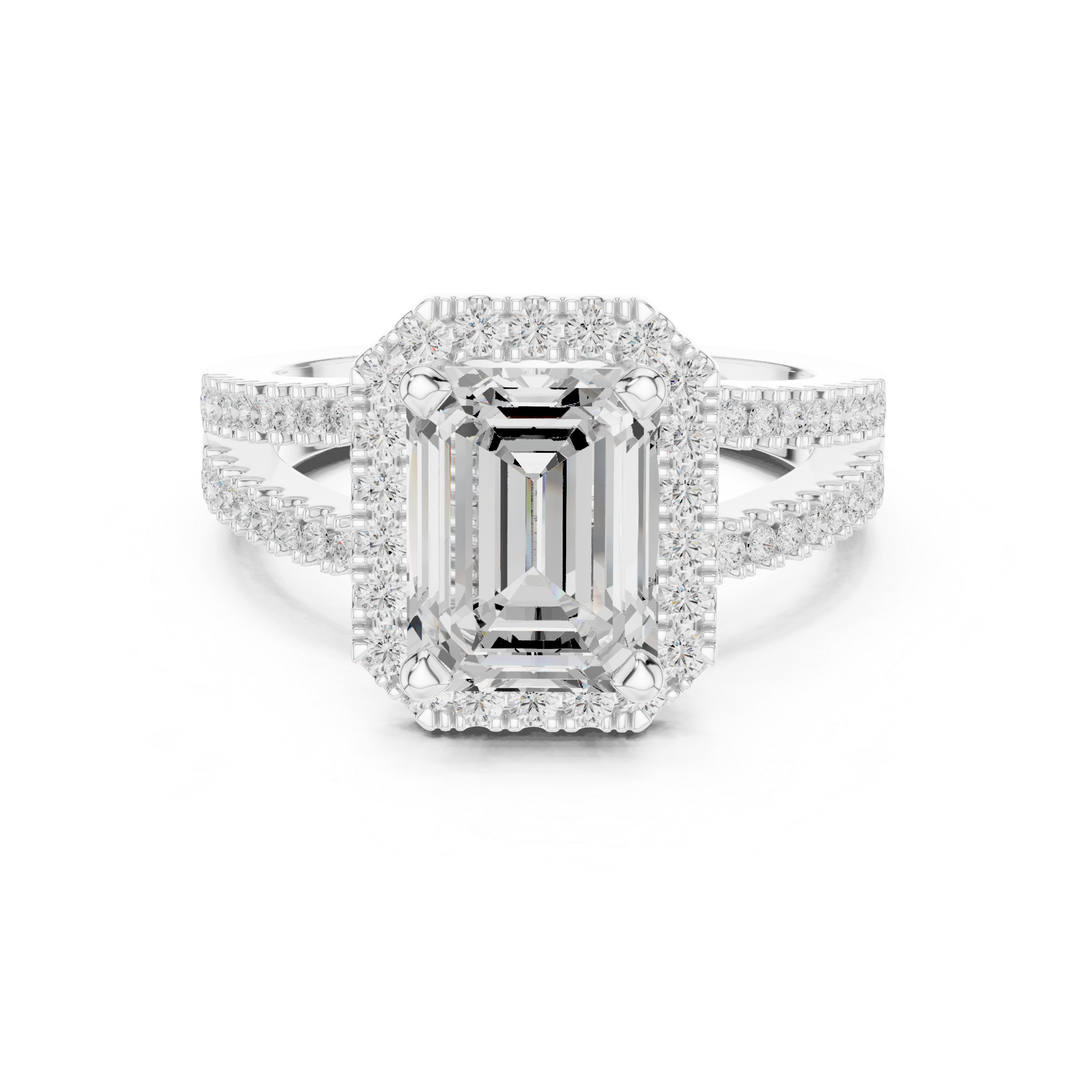 Emerald-Cut Split-Shank Halo Engagement Ring