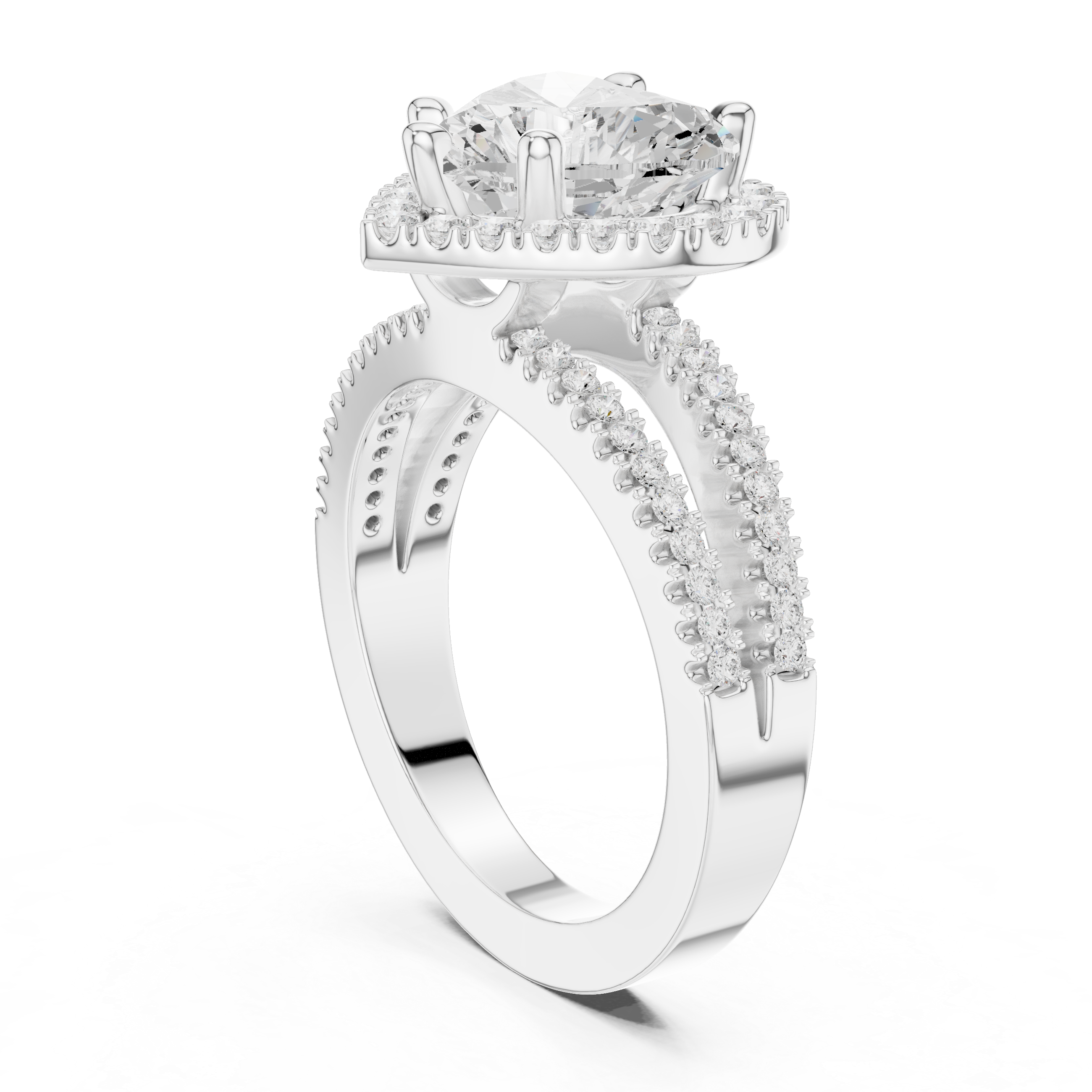 Heart-Cut Split-Shank Halo Engagement Ring