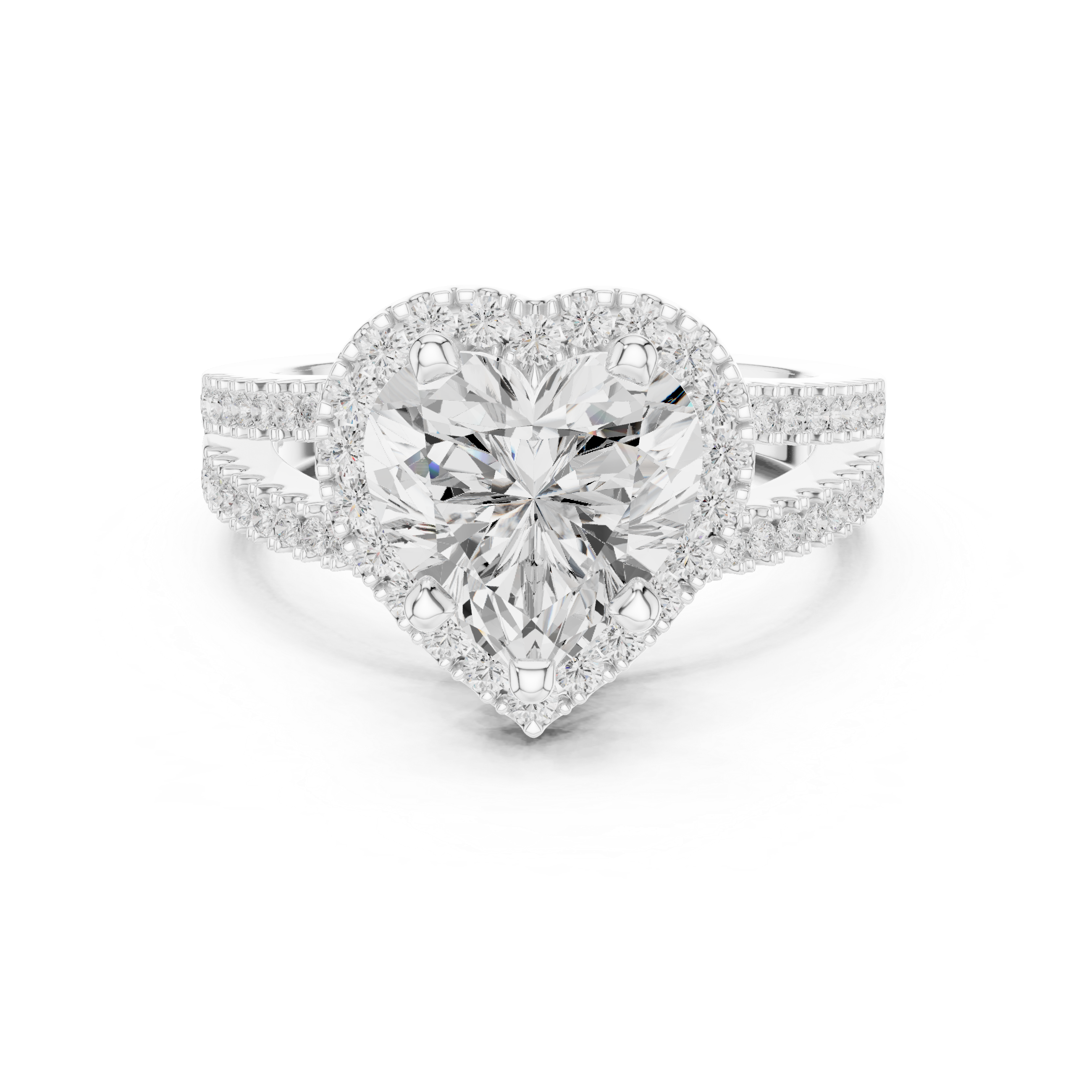 Heart-Cut Split-Shank Halo Engagement Ring