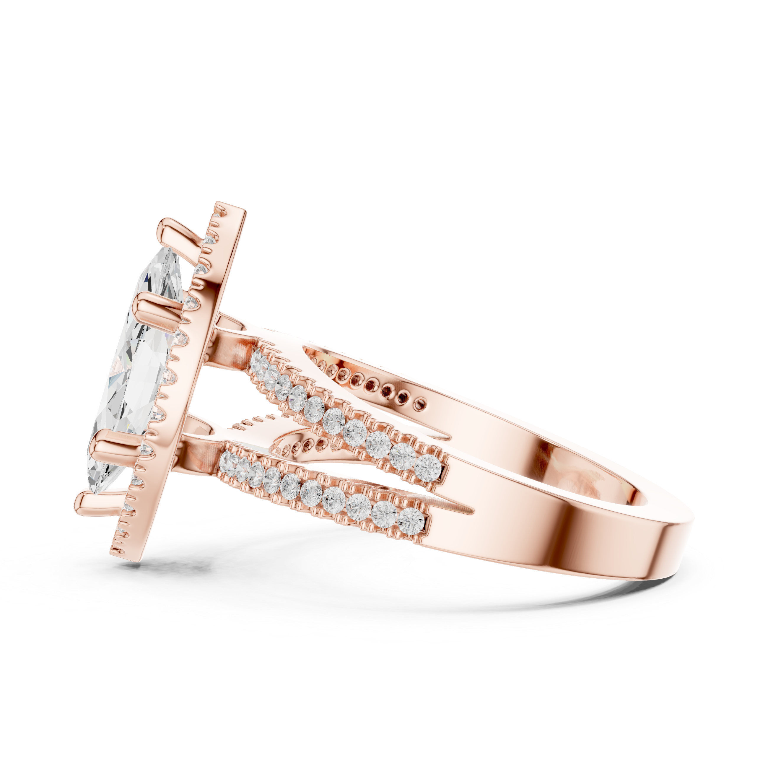 Marquise-Cut Split-Shank Halo Engagement Ring