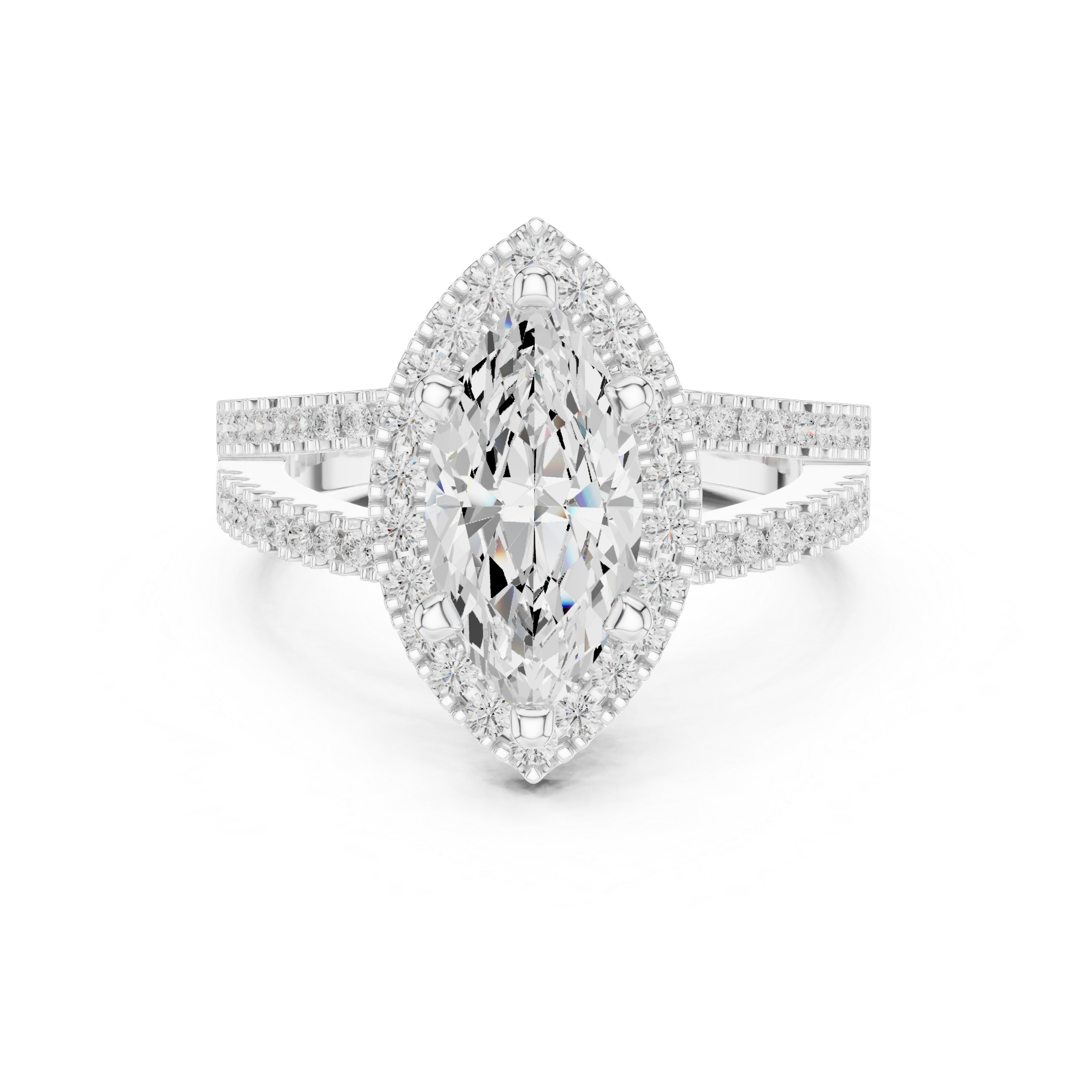 Marquise-Cut Split-Shank Halo Engagement Ring