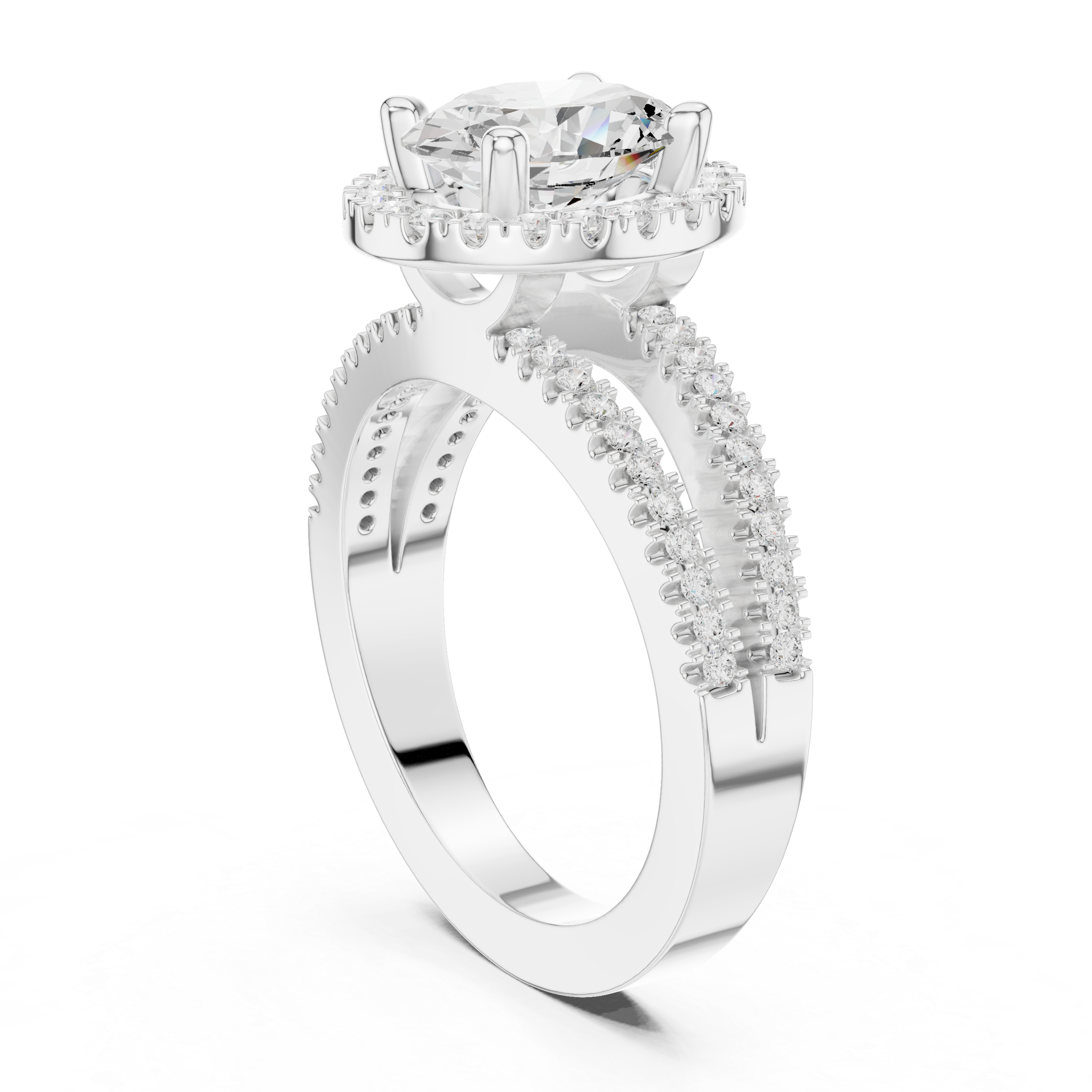 Oval-Cut Split-Shank Halo Engagement Ring