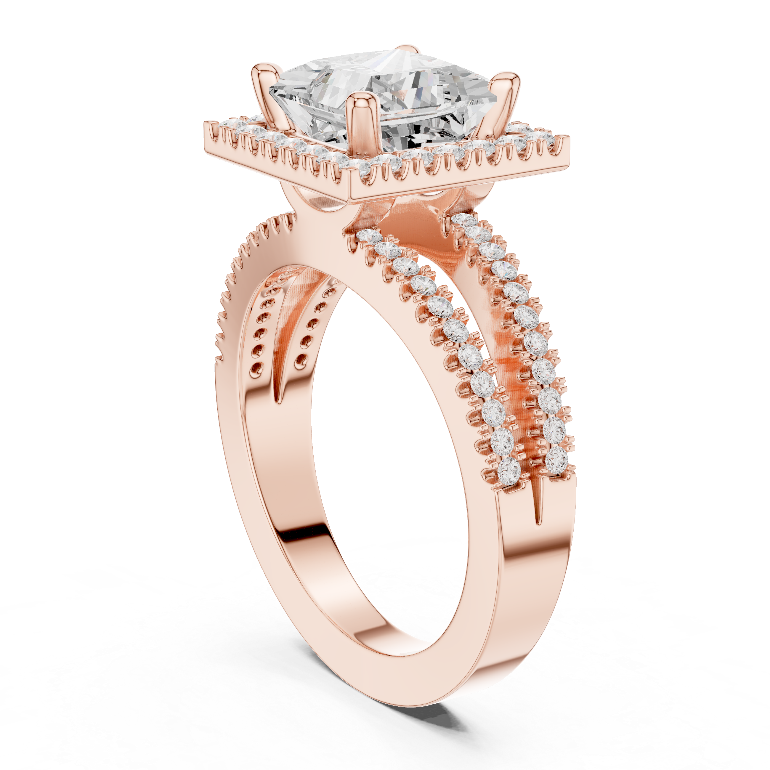 Princess-Cut Split-Shank Halo Engagement Ring