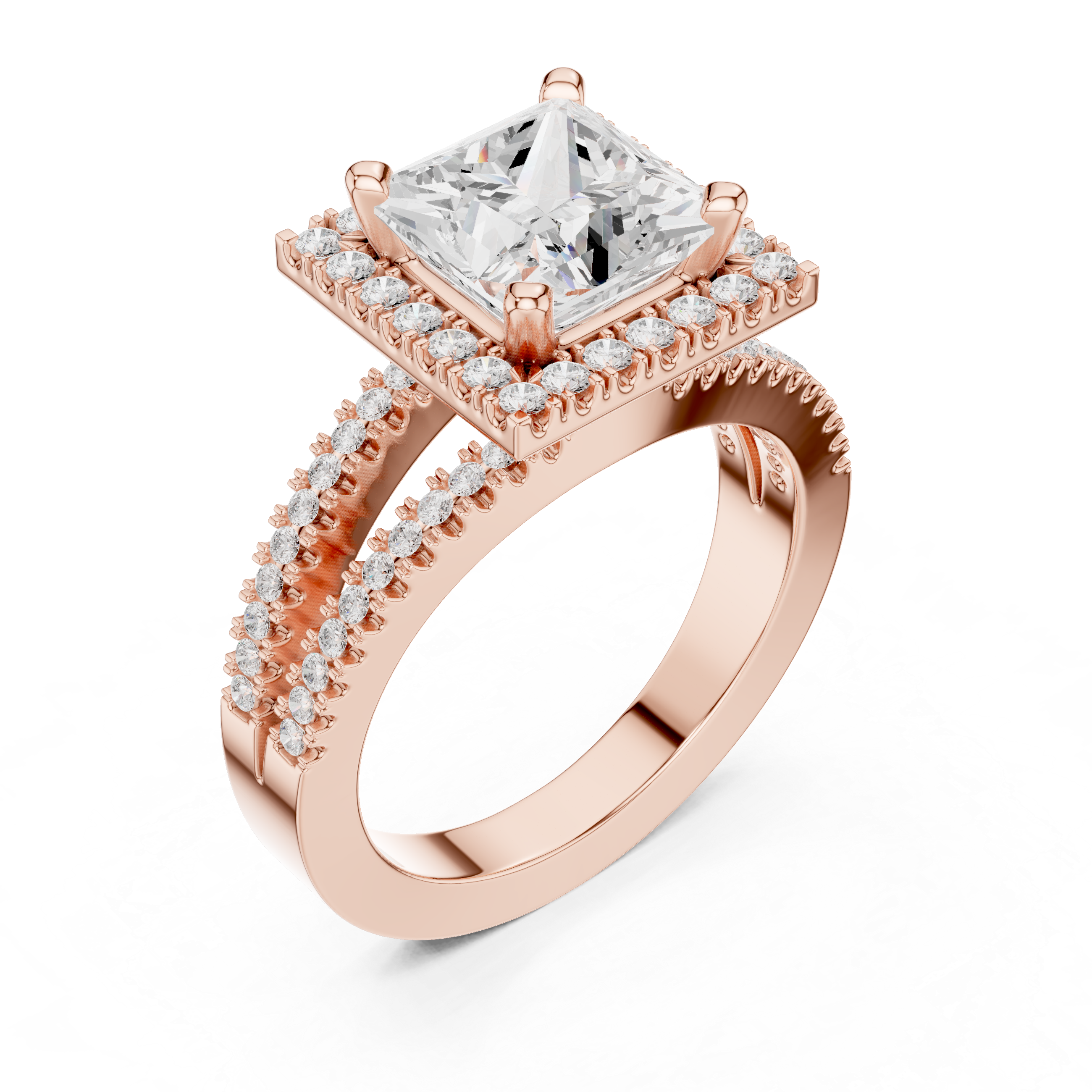 Princess-Cut Split-Shank Halo Engagement Ring