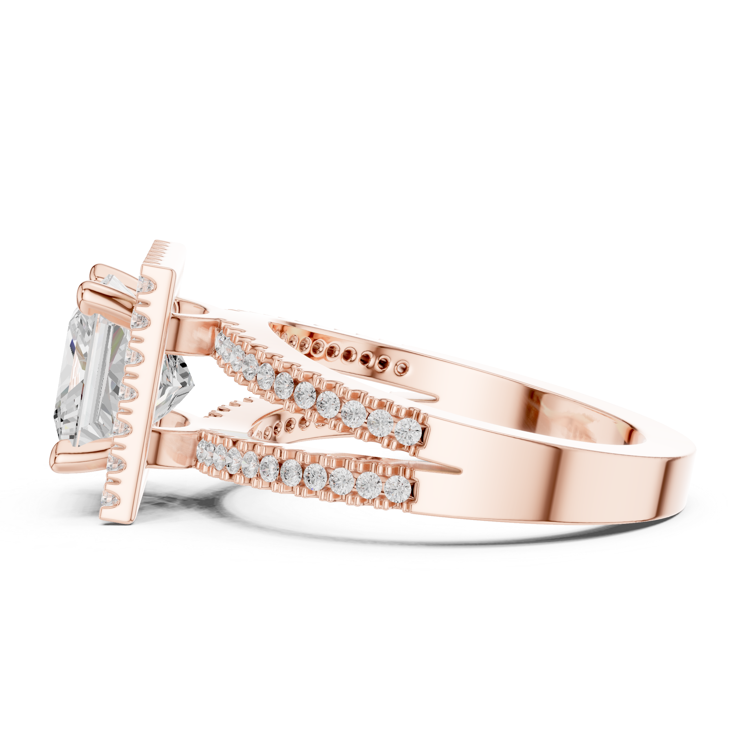 Princess-Cut Split-Shank Halo Engagement Ring
