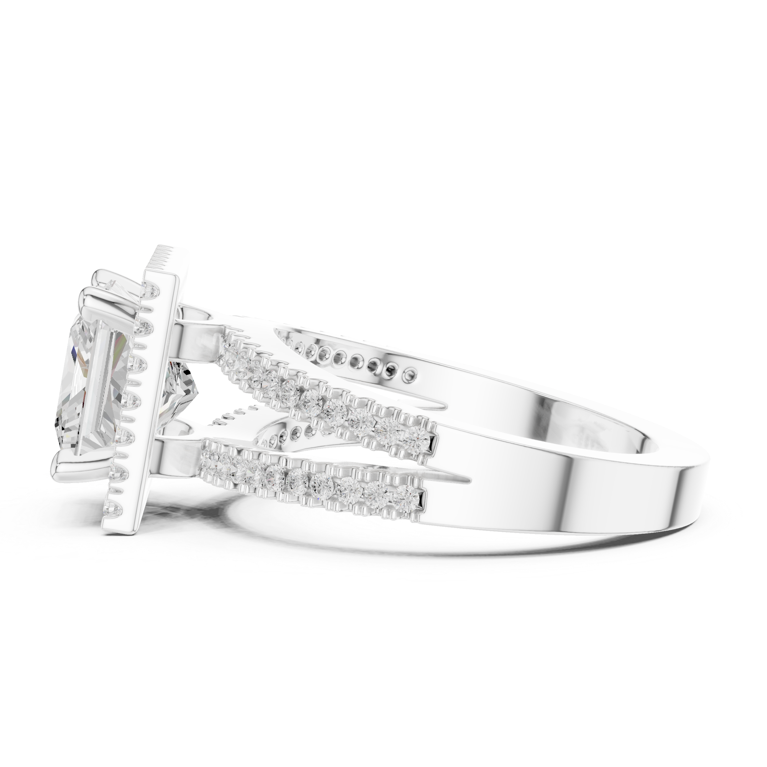 Princess-Cut Split-Shank Halo Engagement Ring
