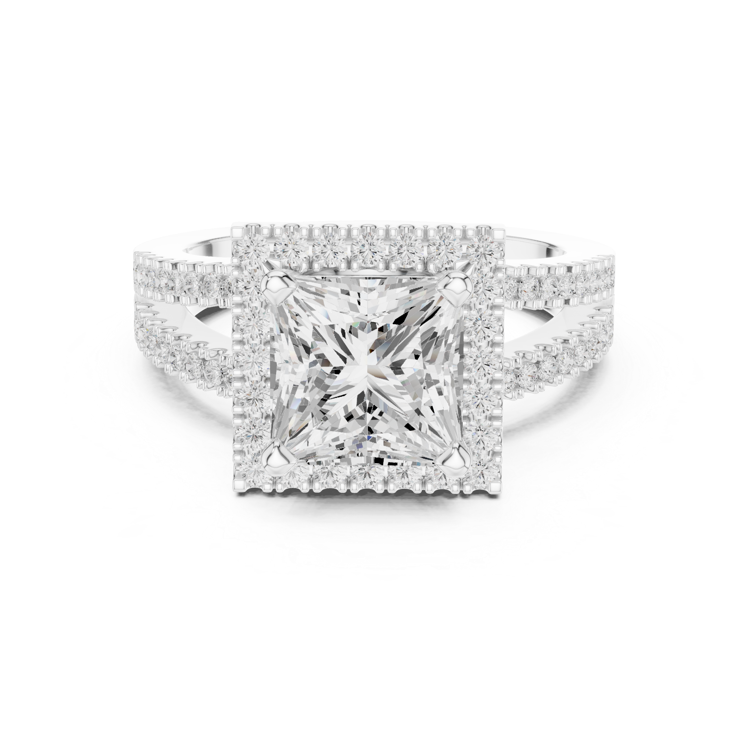 Princess-Cut Split-Shank Halo Engagement Ring