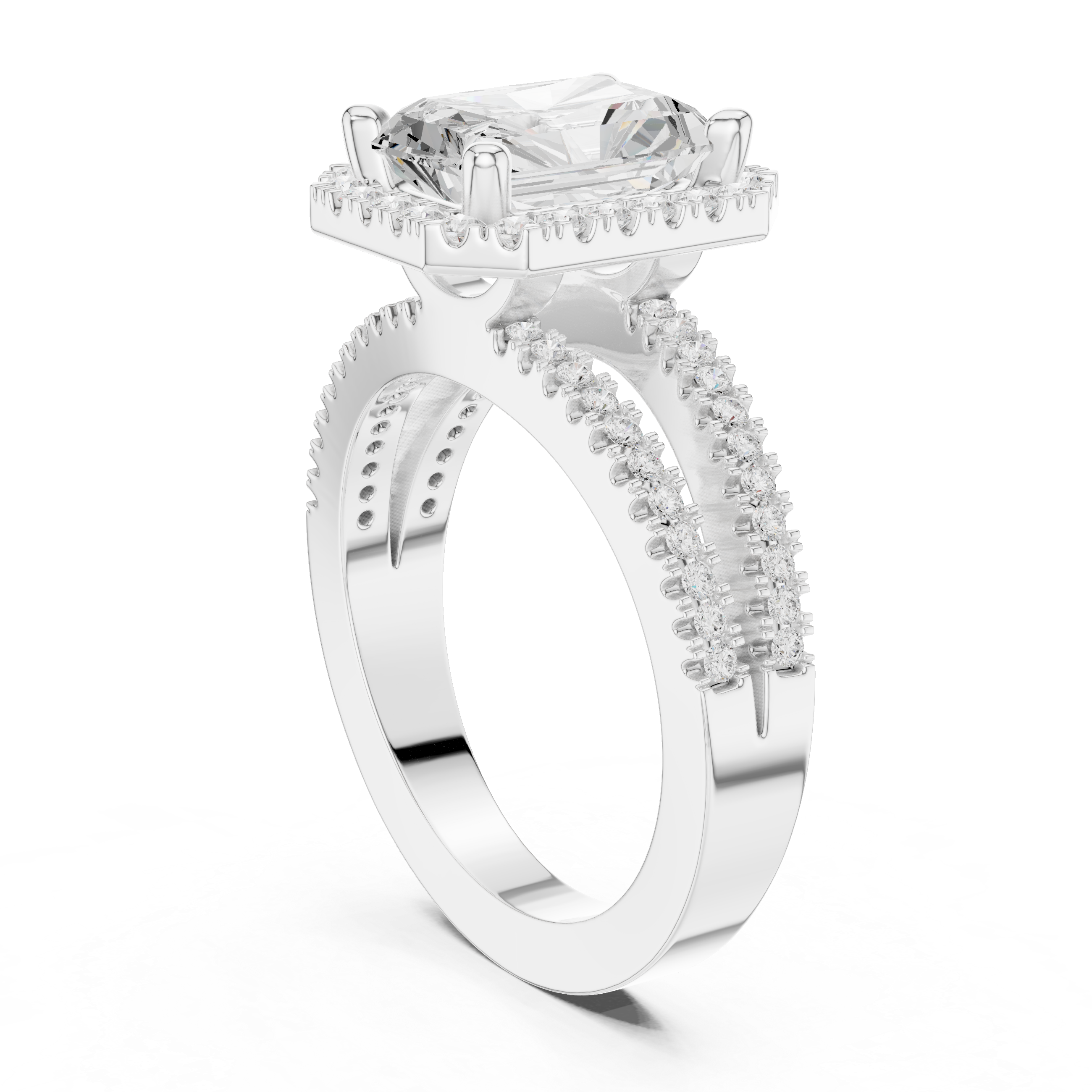 Radiant-Cut Split-Shank Halo Engagement Ring