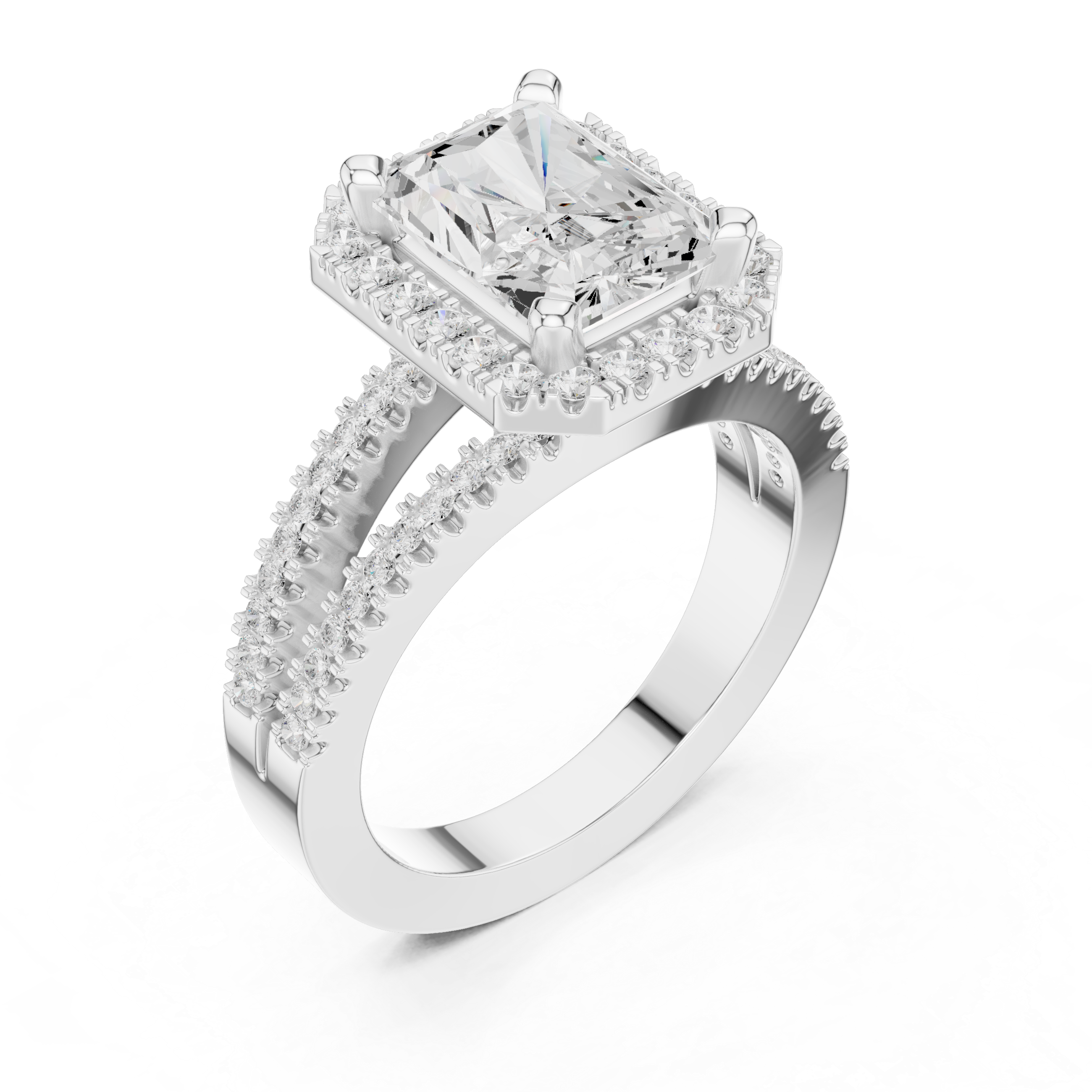 Radiant-Cut Split-Shank Halo Engagement Ring