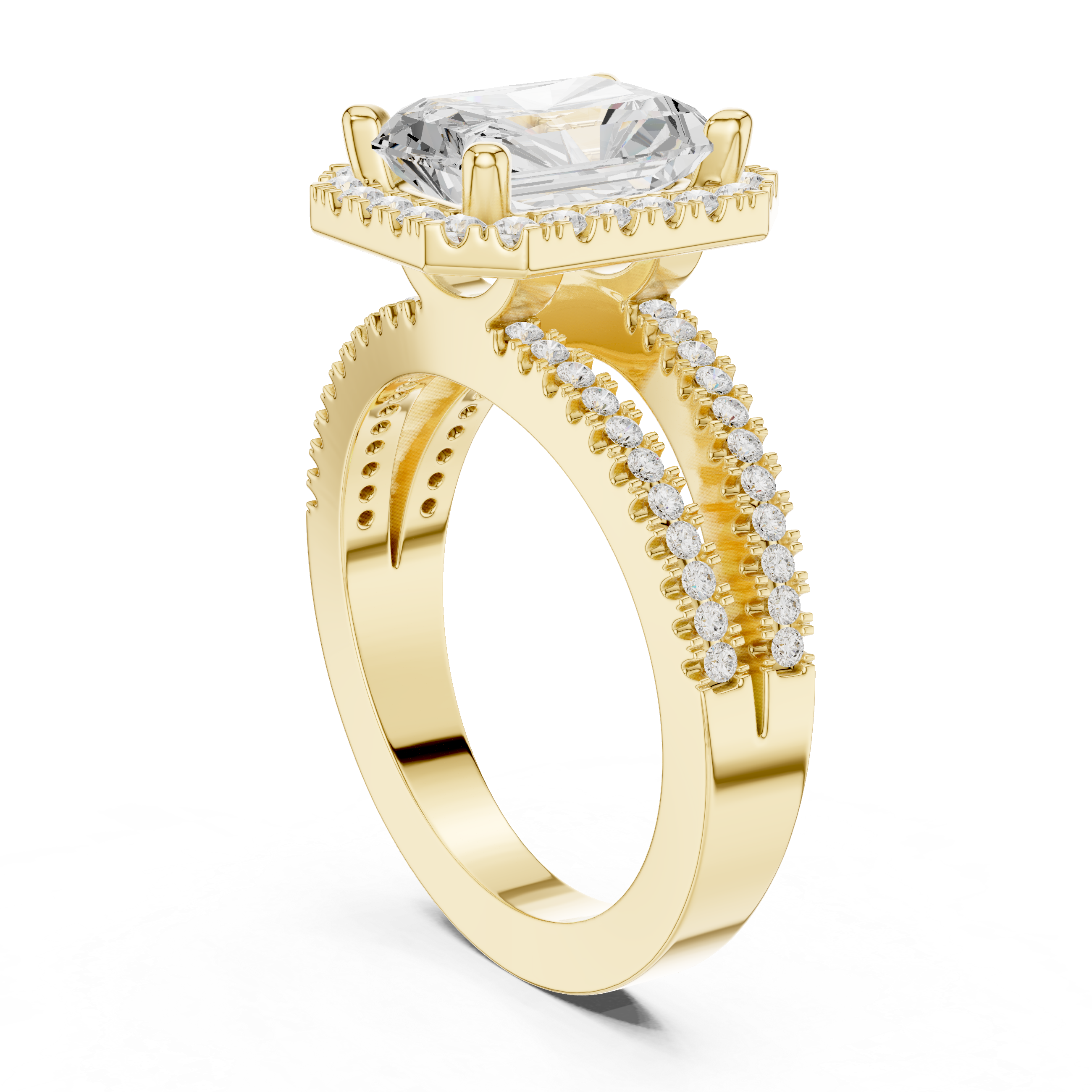 Radiant-Cut Split-Shank Halo Engagement Ring