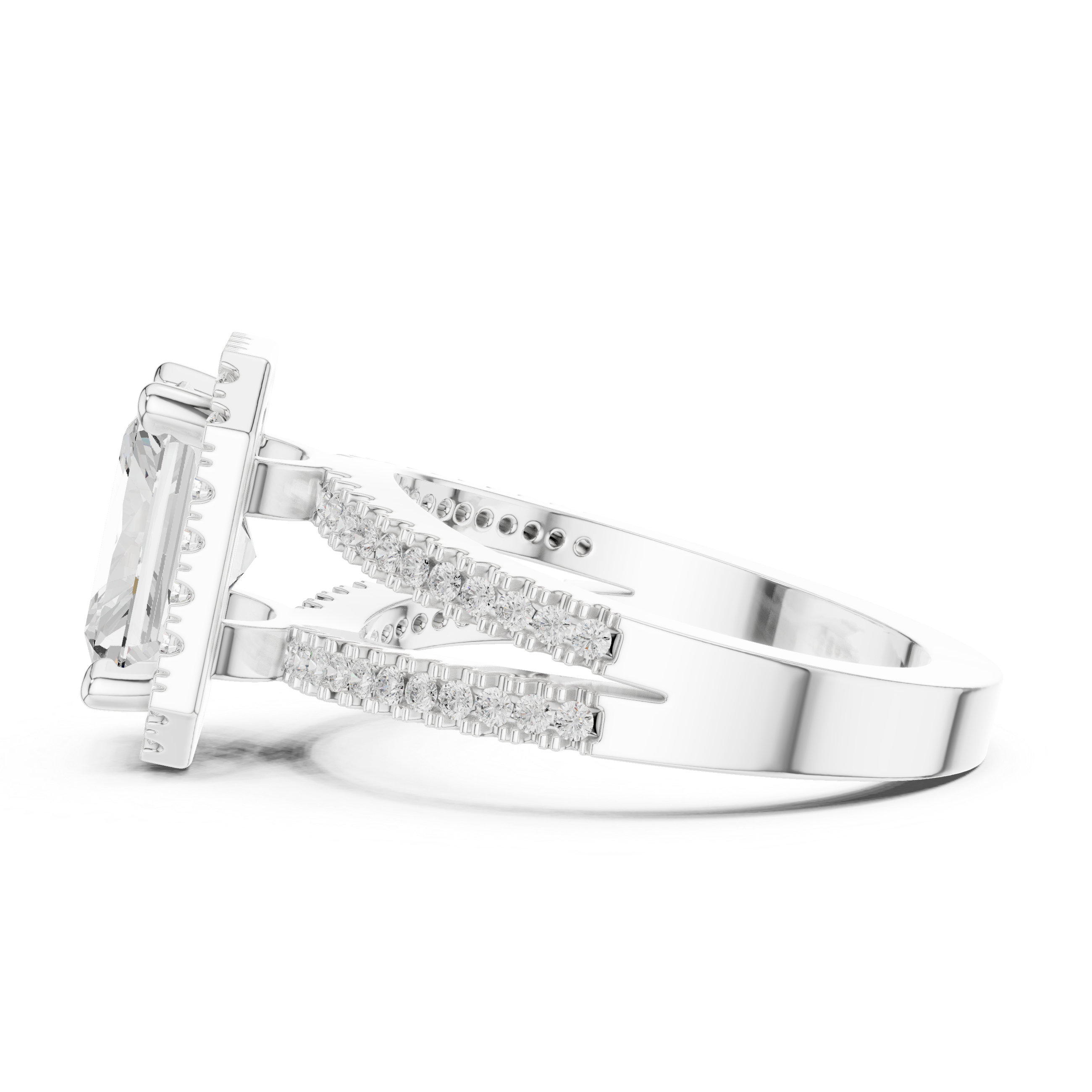 Radiant-Cut Split-Shank Halo Engagement Ring