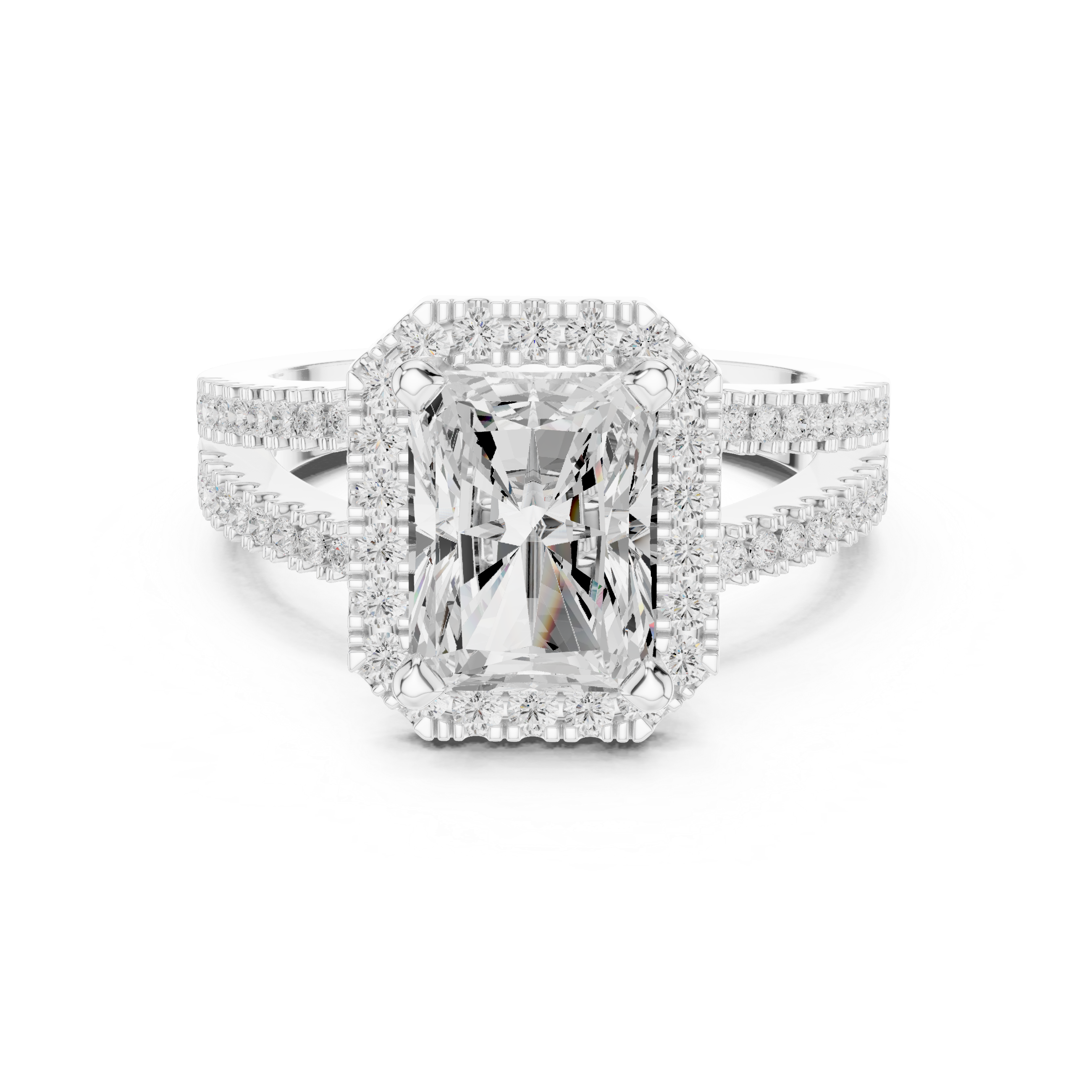 Radiant-Cut Split-Shank Halo Engagement Ring