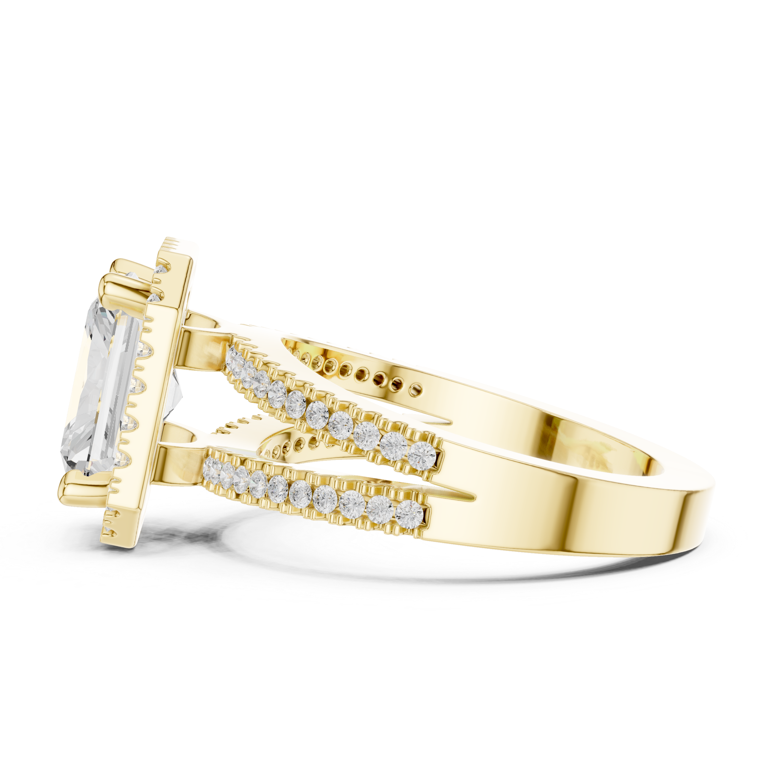 Radiant-Cut Split-Shank Halo Engagement Ring