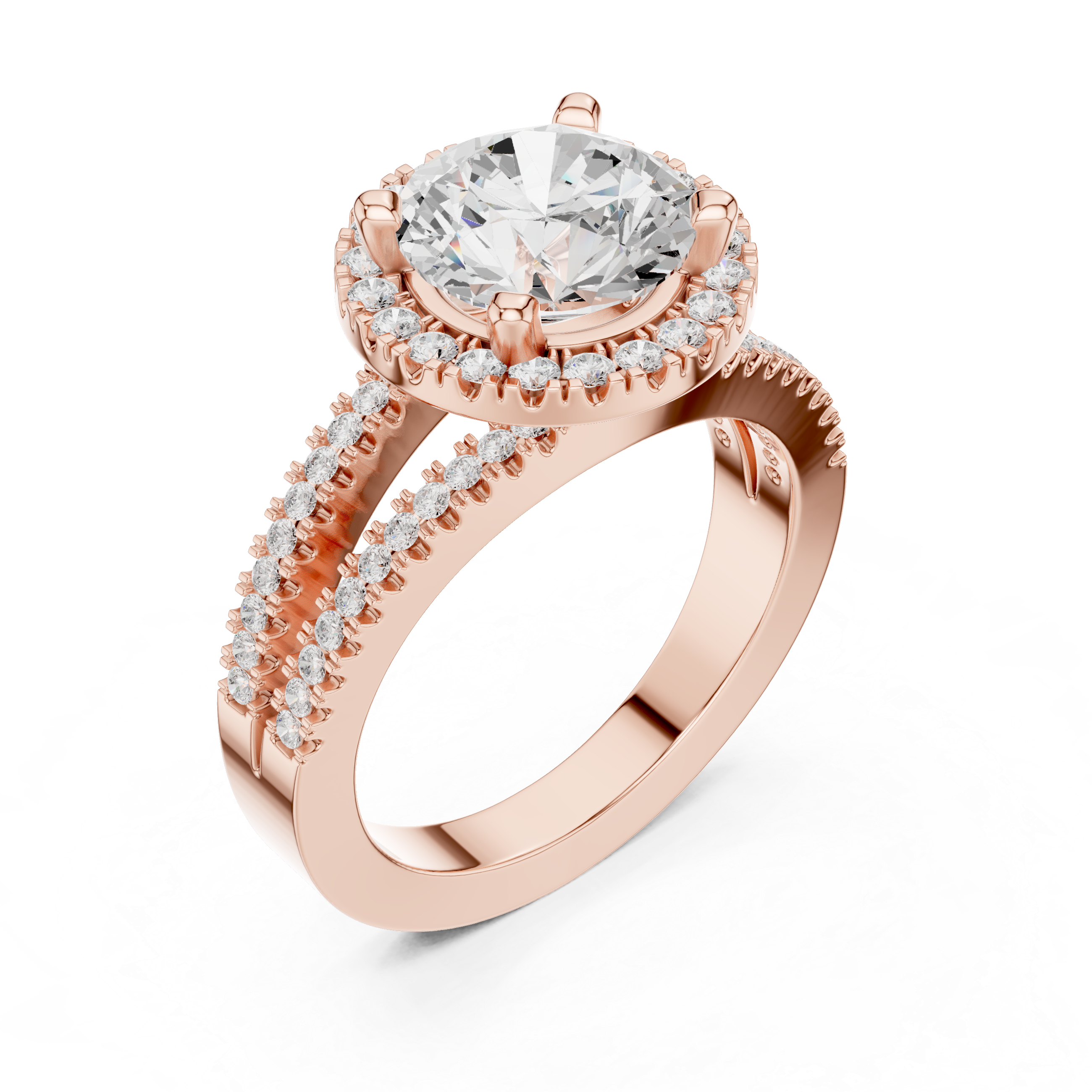 Round Diamond Split-Shank Halo Engagement Ring