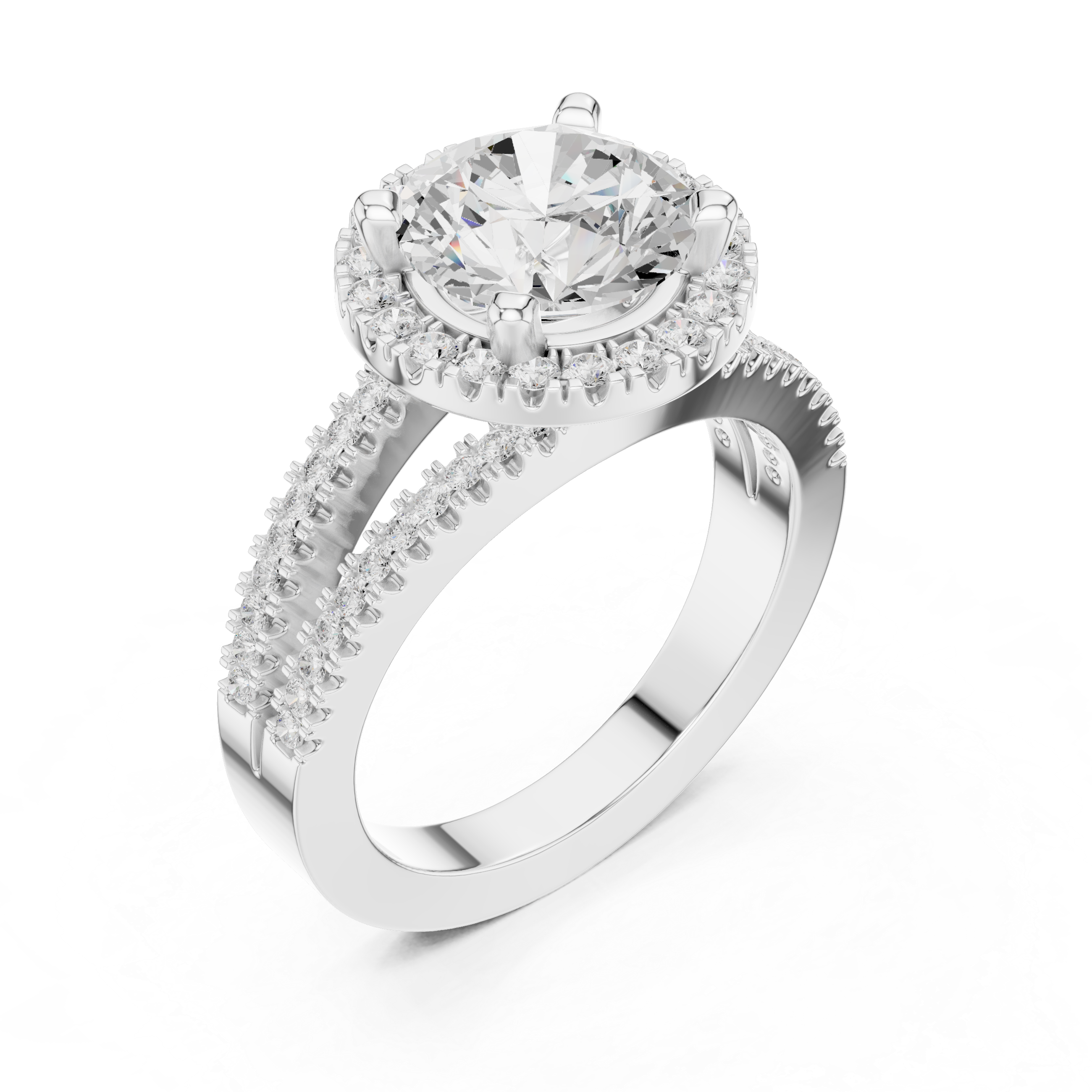 Round Diamond Split-Shank Halo Engagement Ring