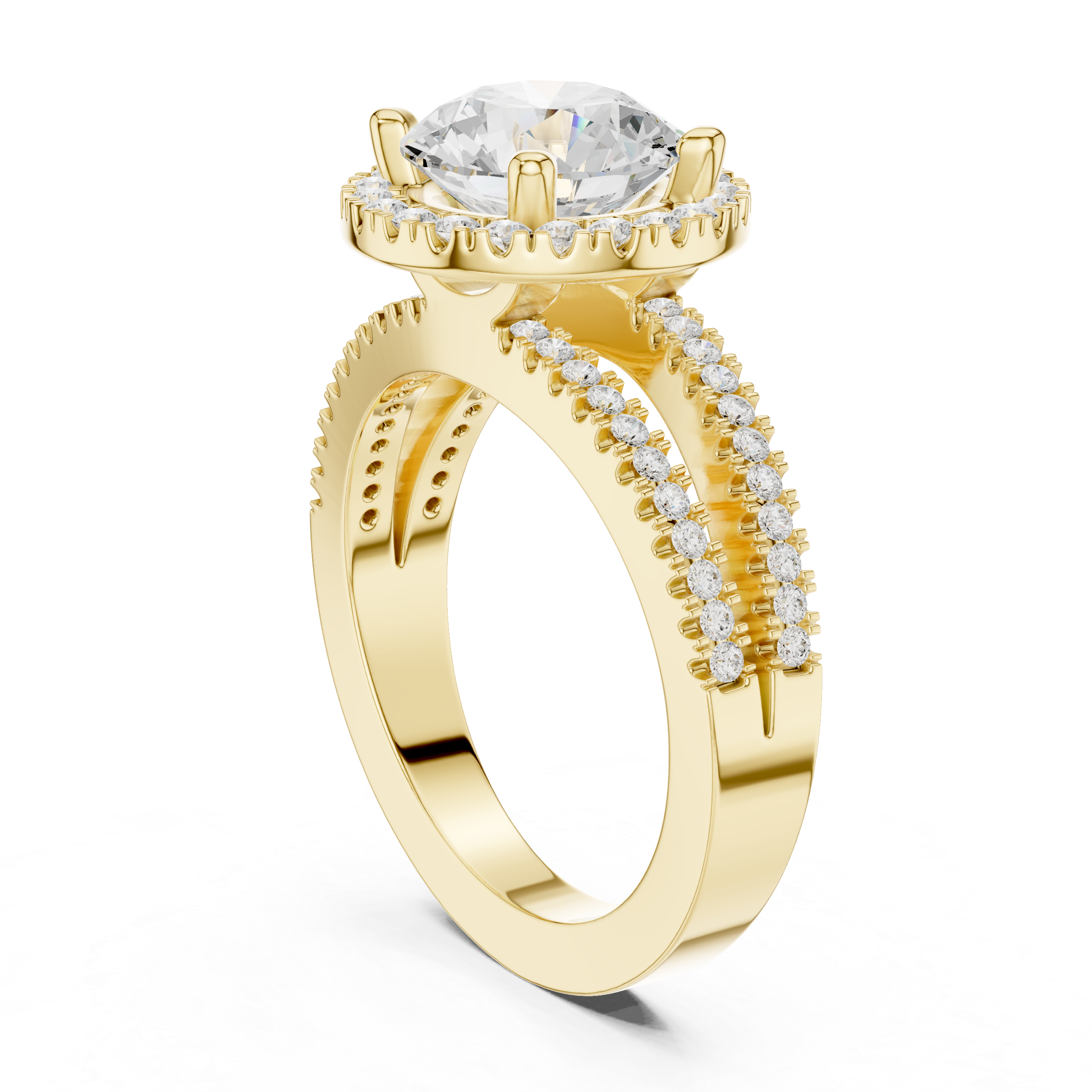 Round Diamond Split-Shank Halo Engagement Ring