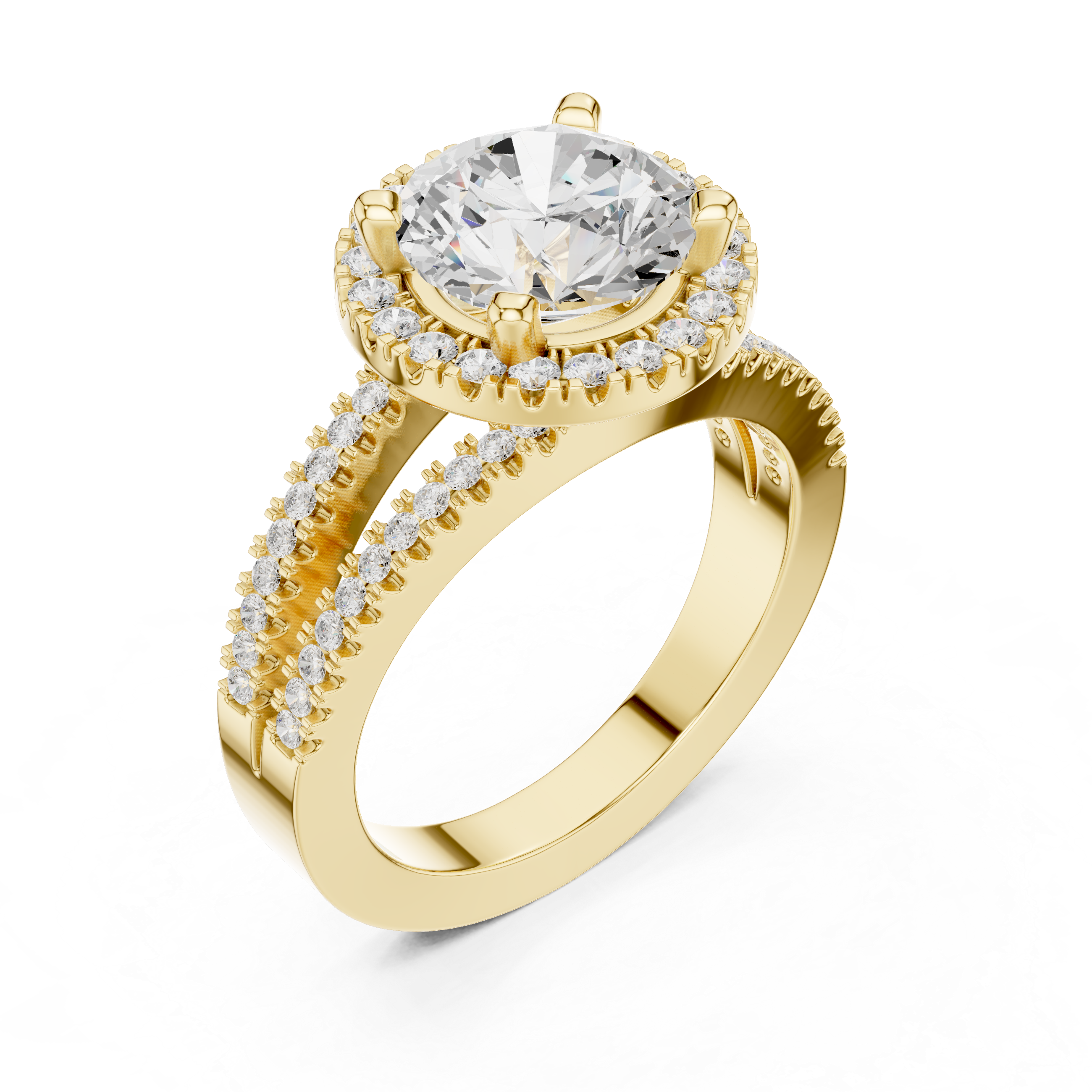 Round Diamond Split-Shank Halo Engagement Ring