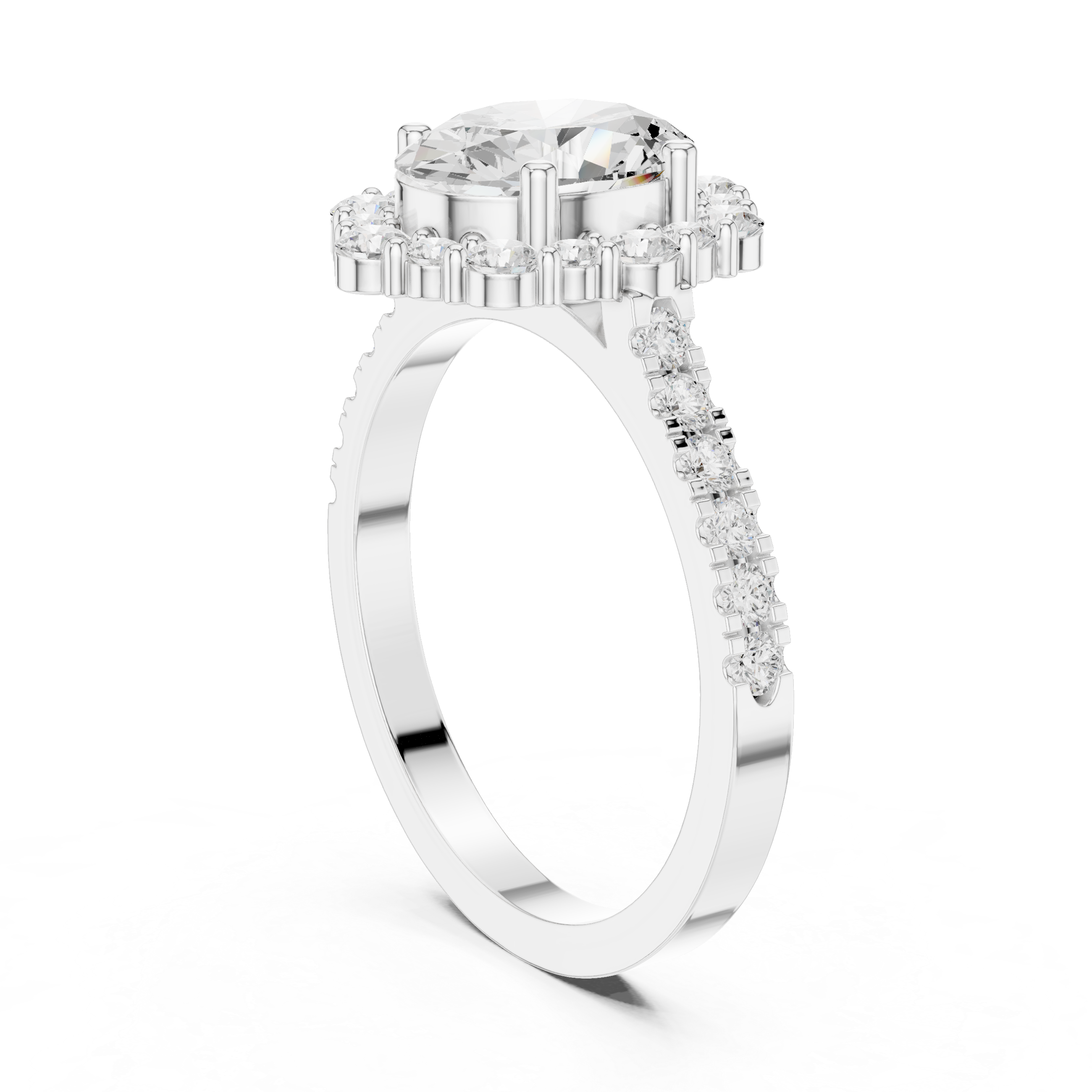 Oval Diamond Scalloped Halo Engagement Ring